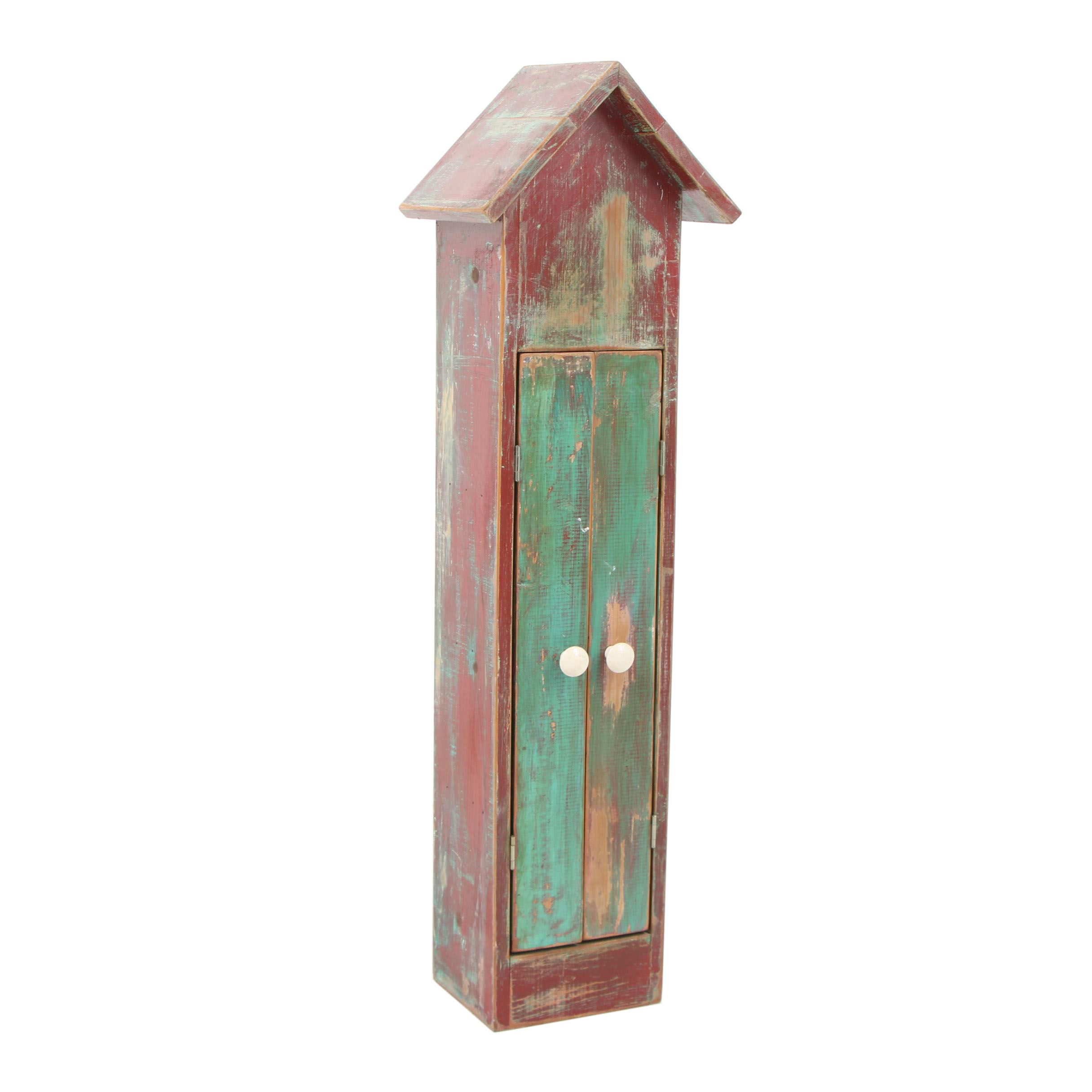Painted and Distressed Wooden Bird House Style Storage Cabinet