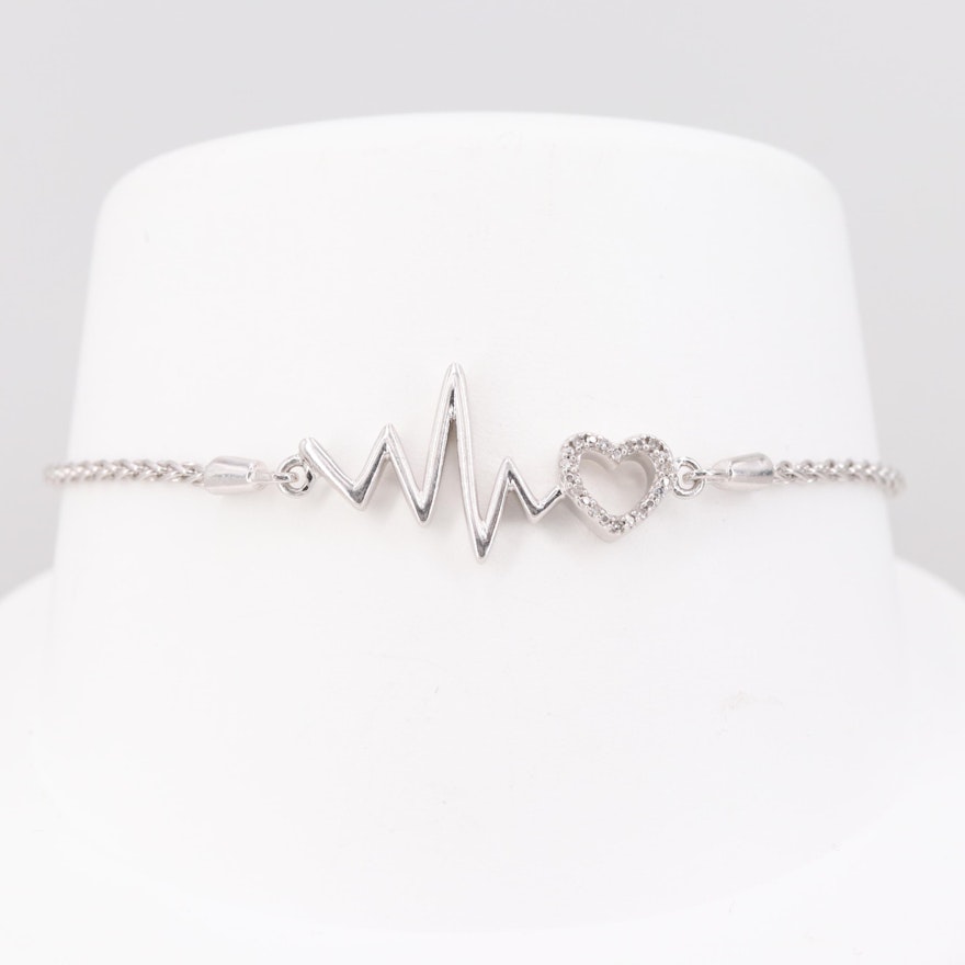 Sterling Silver Diamond "Heart Rhythm" Bracelet