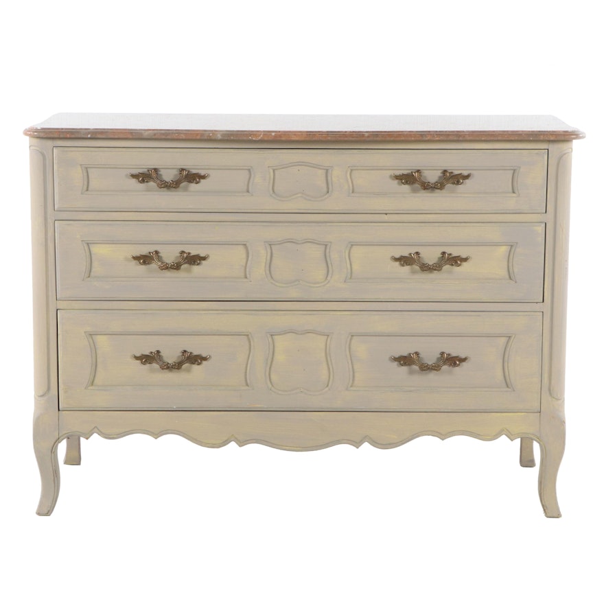 French Provincial Style Marble Top Painted Chest of Drawers, Late 20th Century