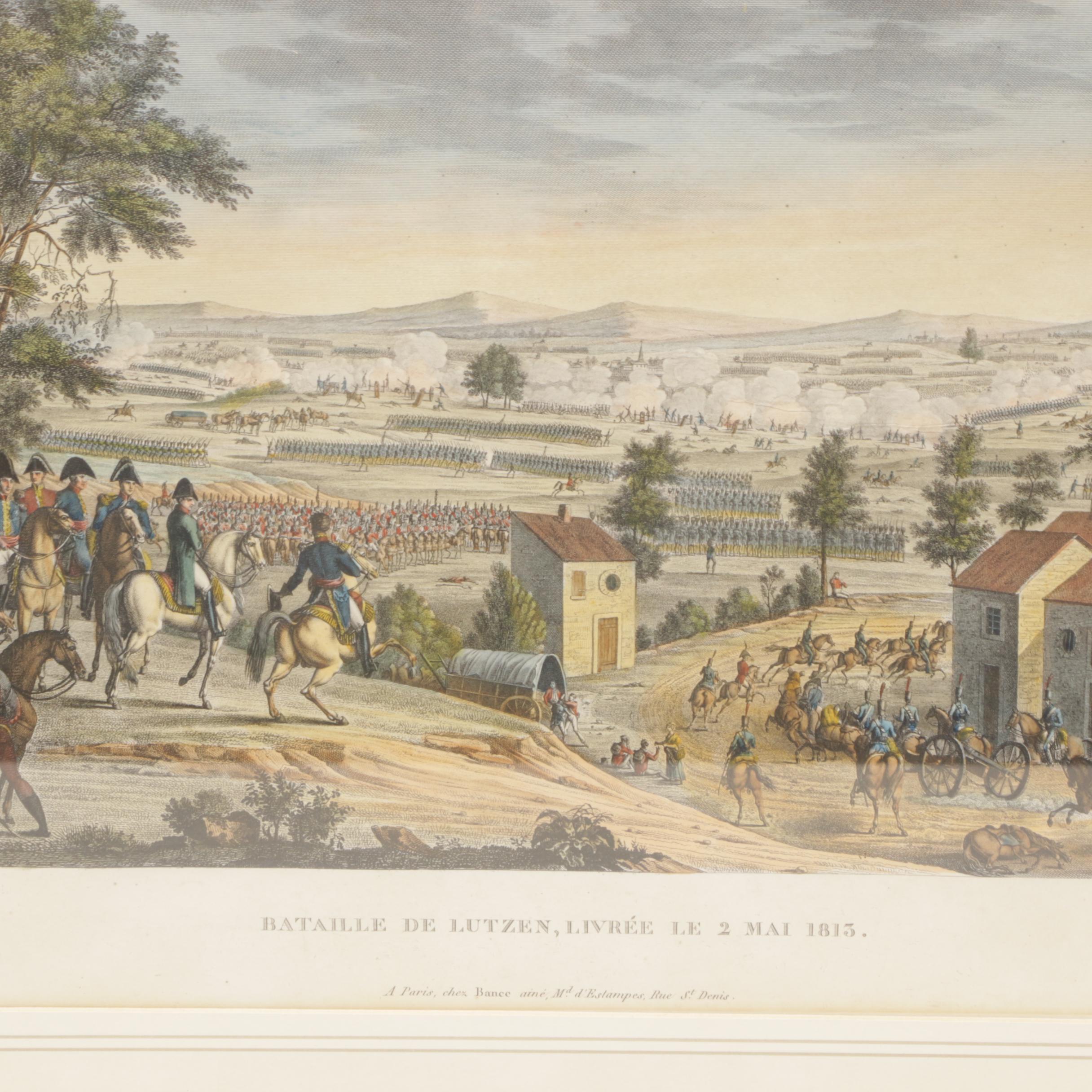 Hand-Colored Etching "Bataille De Lutzen, Livree Le 2 Mai 1813."