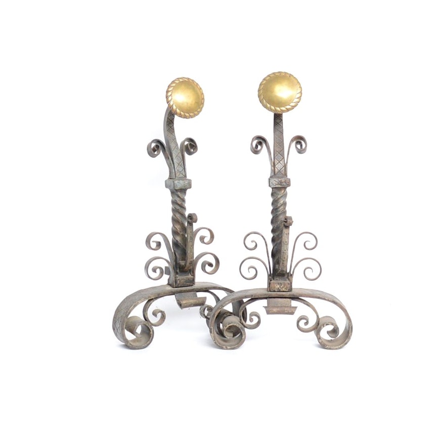 Cast Iron and Brass Andirons