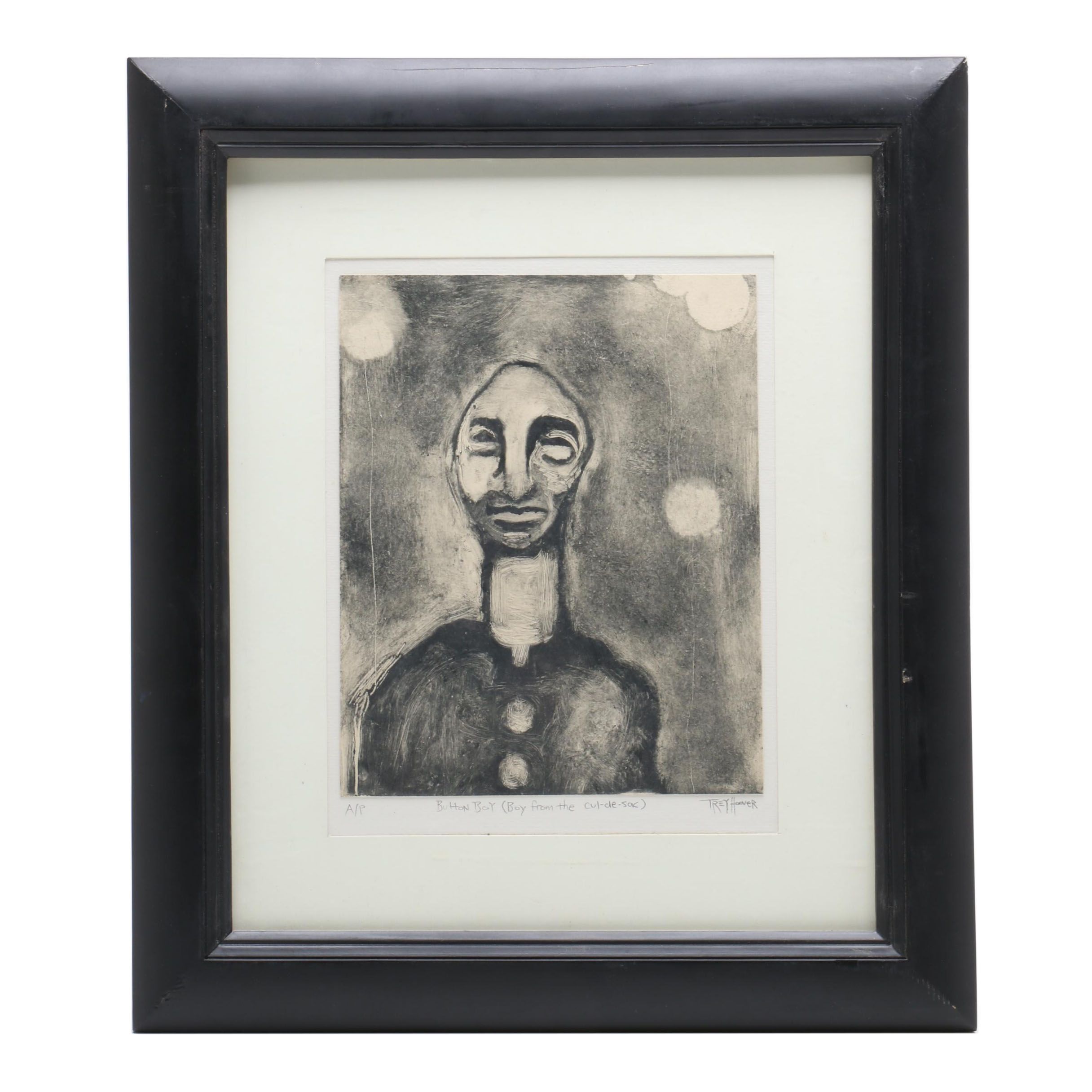 Trey Hoover Artist Proof Monotype "Button Boy (Boy from the Cul-de-sac)"