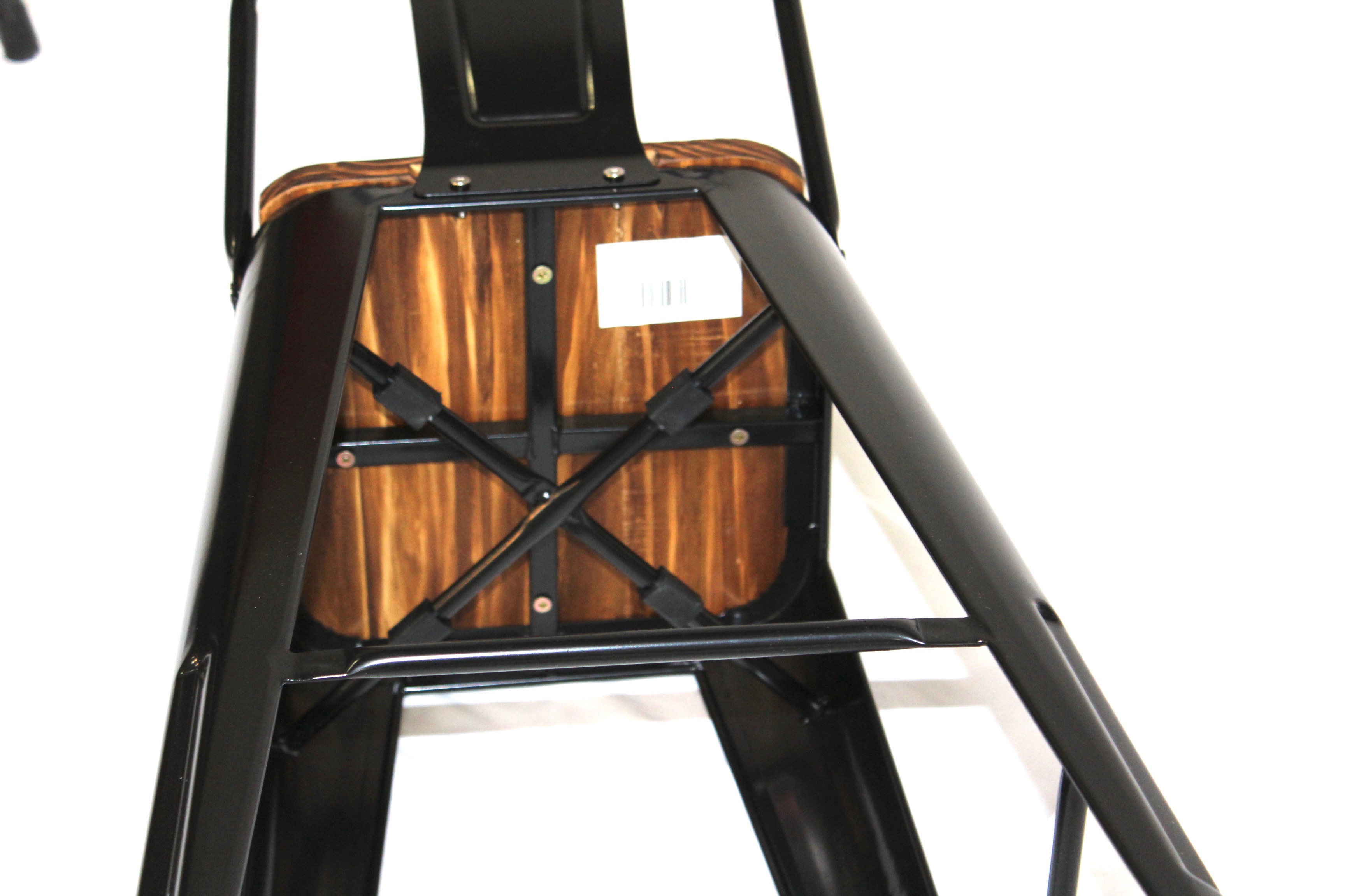 Four "Metropolis" Low-Back Bar Stools With Wood Seats, Contemporary