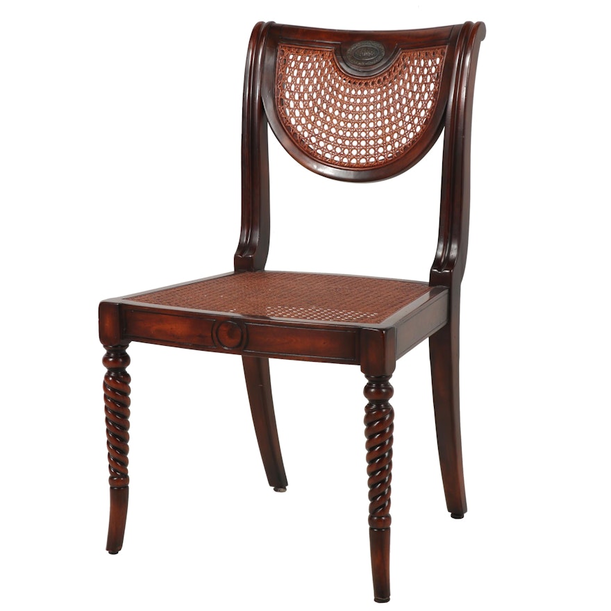 Contemporary Mahogany Caned Side Chair with Heraldry Decoration