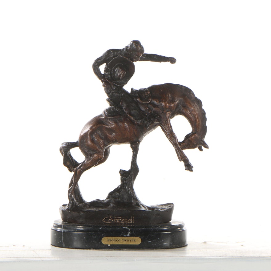 Reproduction Copper Alloy Sculpture after C.M. Russell "Bronco Twister"