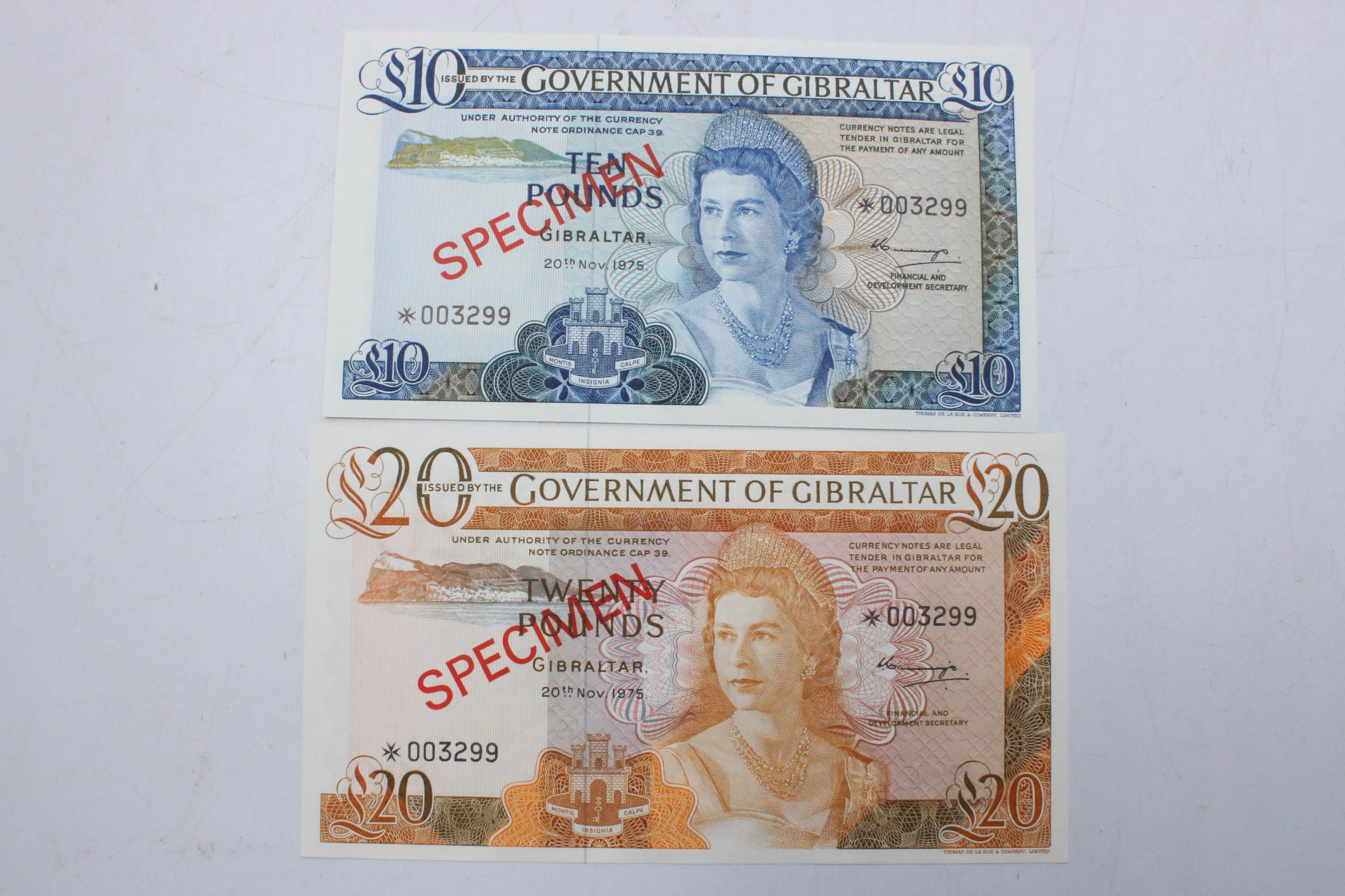 1975 Government of Gibraltar 20-Pound Specimen Banknote