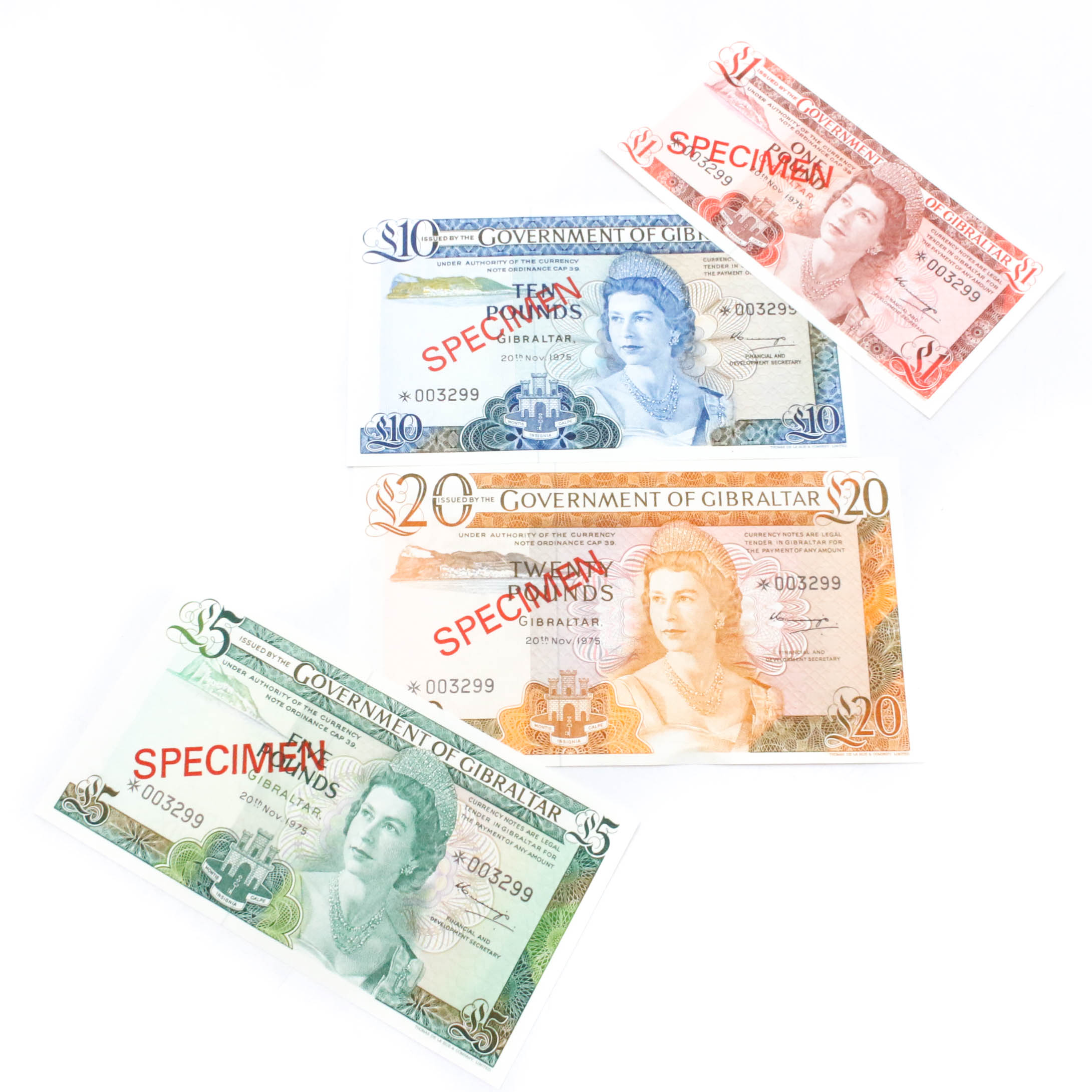 1975 Government of Gibraltar 20-Pound Specimen Banknote