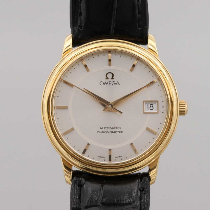 Omega De Ville Prestige 18K Yellow Gold Chronometer Wristwatch With Date Window