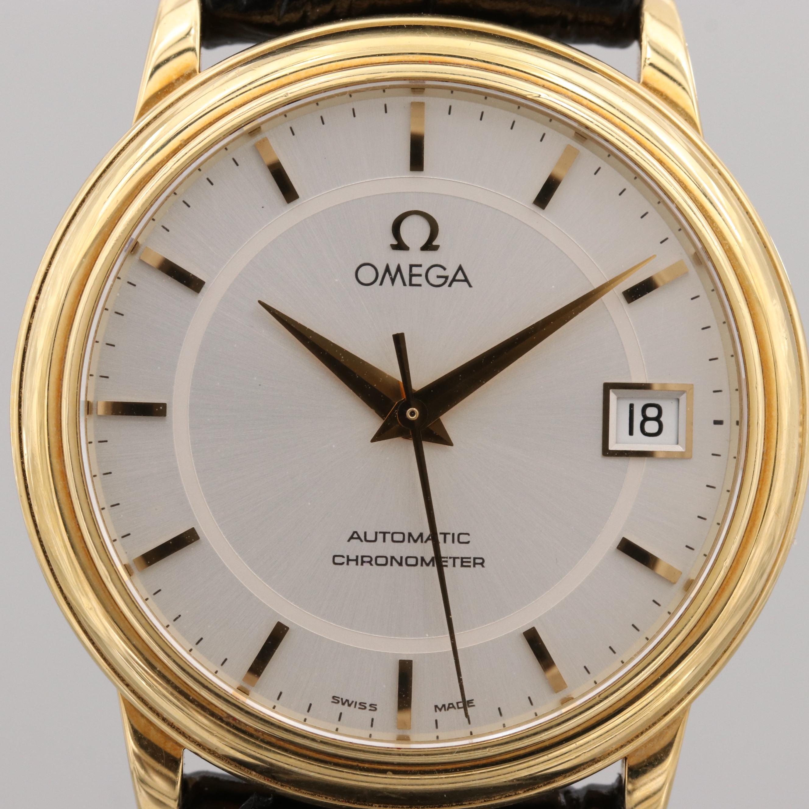 Omega De Ville Prestige 18K Yellow Gold Chronometer Watch With Date Window