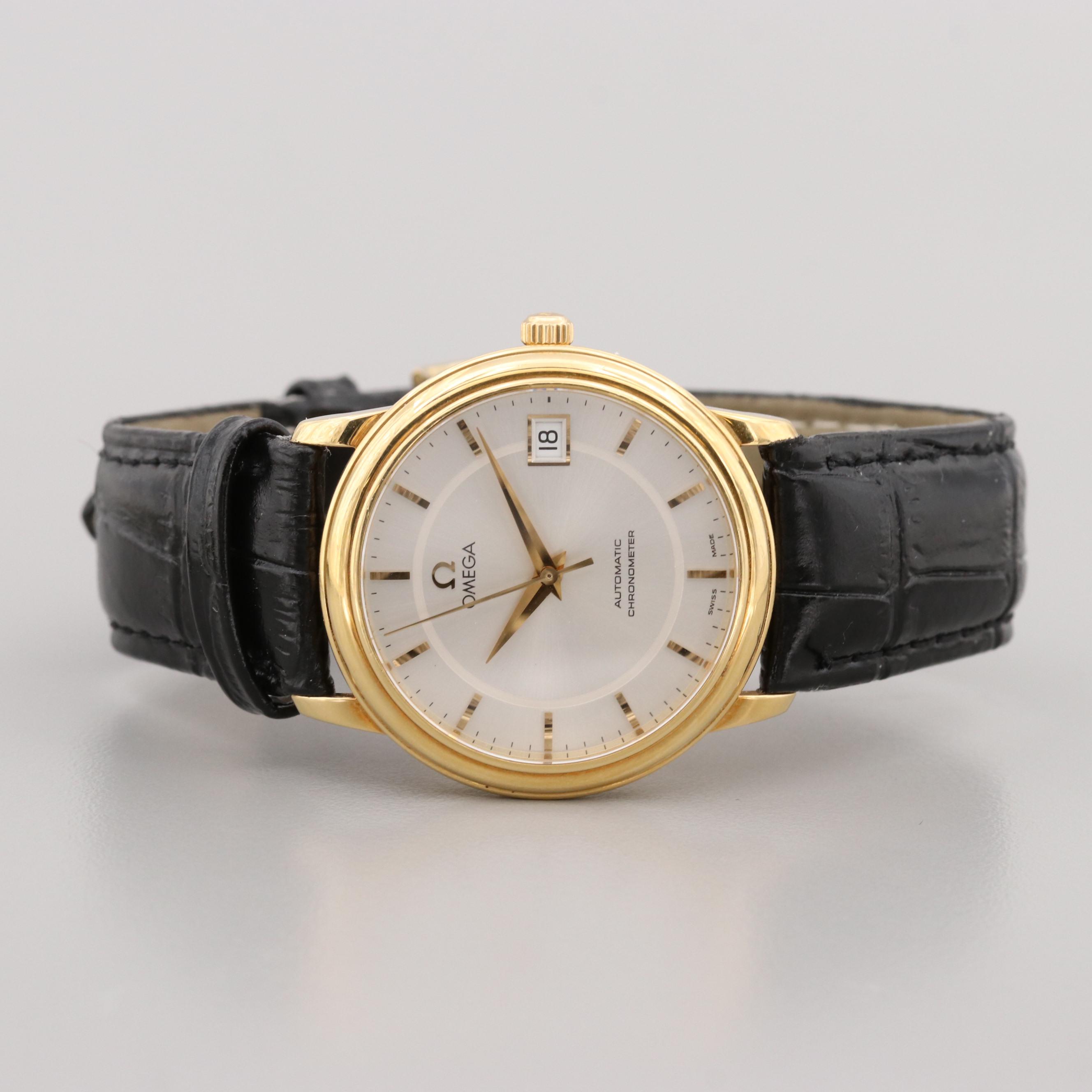 Omega De Ville Prestige 18K Yellow Gold Chronometer Watch With Date Window