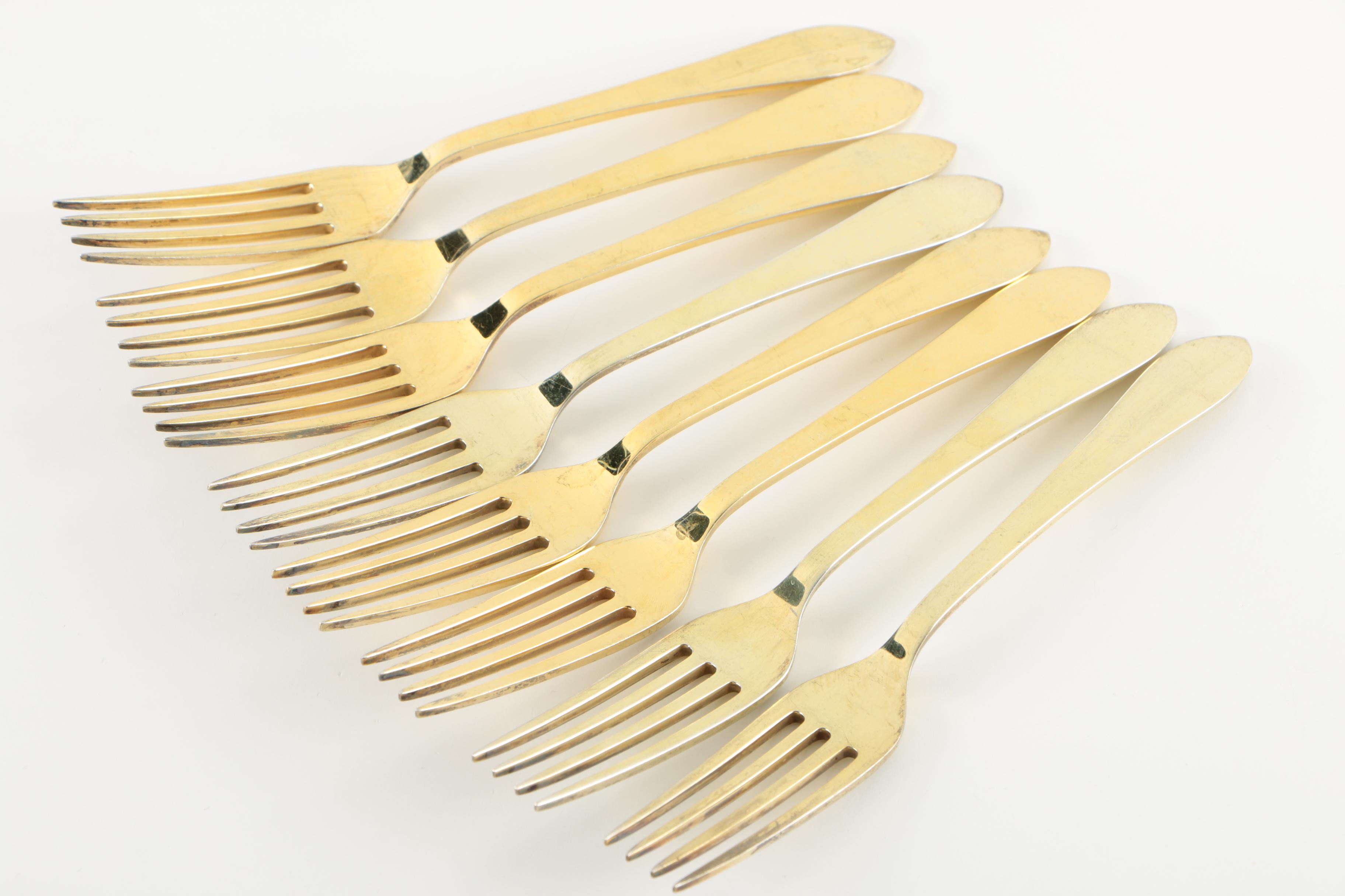 Tiffany & Co. "Faneuil" Gold Washed Sterling Flatware Set for Eight, 1910-1947