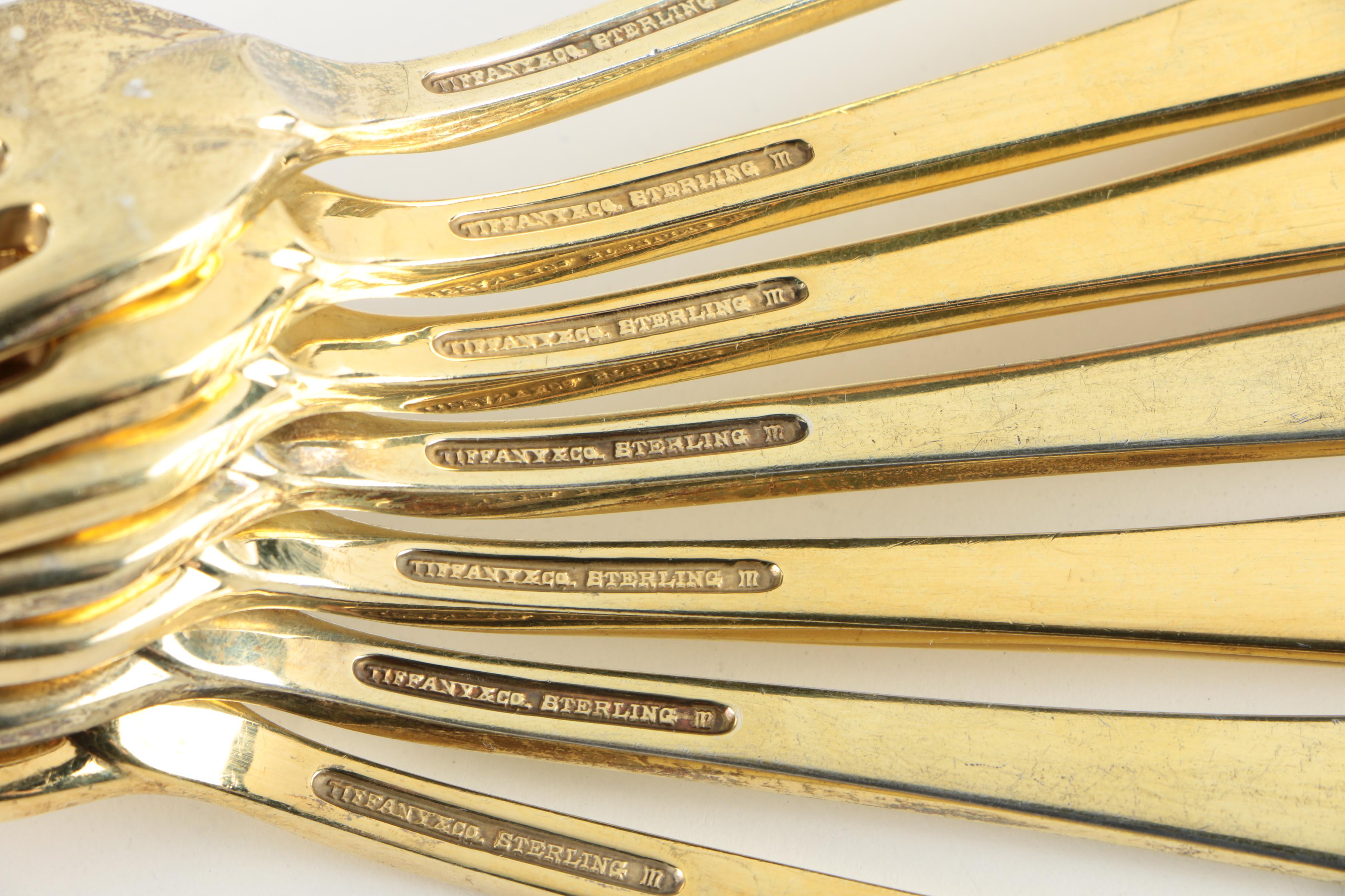 Tiffany & Co. "Faneuil" Gold Washed Sterling Flatware Set for Eight, 1910-1947