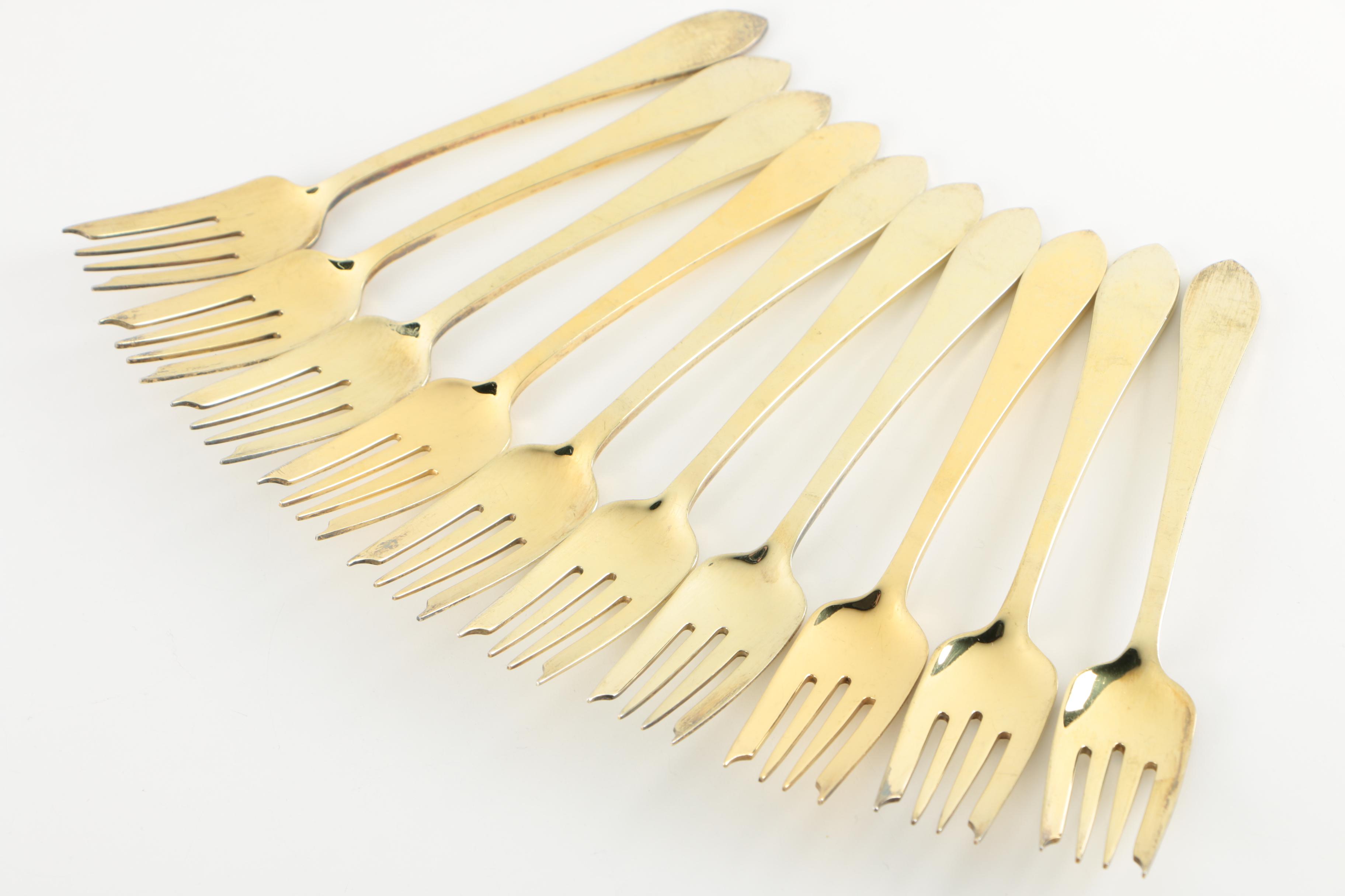 Tiffany & Co. "Faneuil" Gold Washed Sterling Flatware Set for Eight, 1910-1947