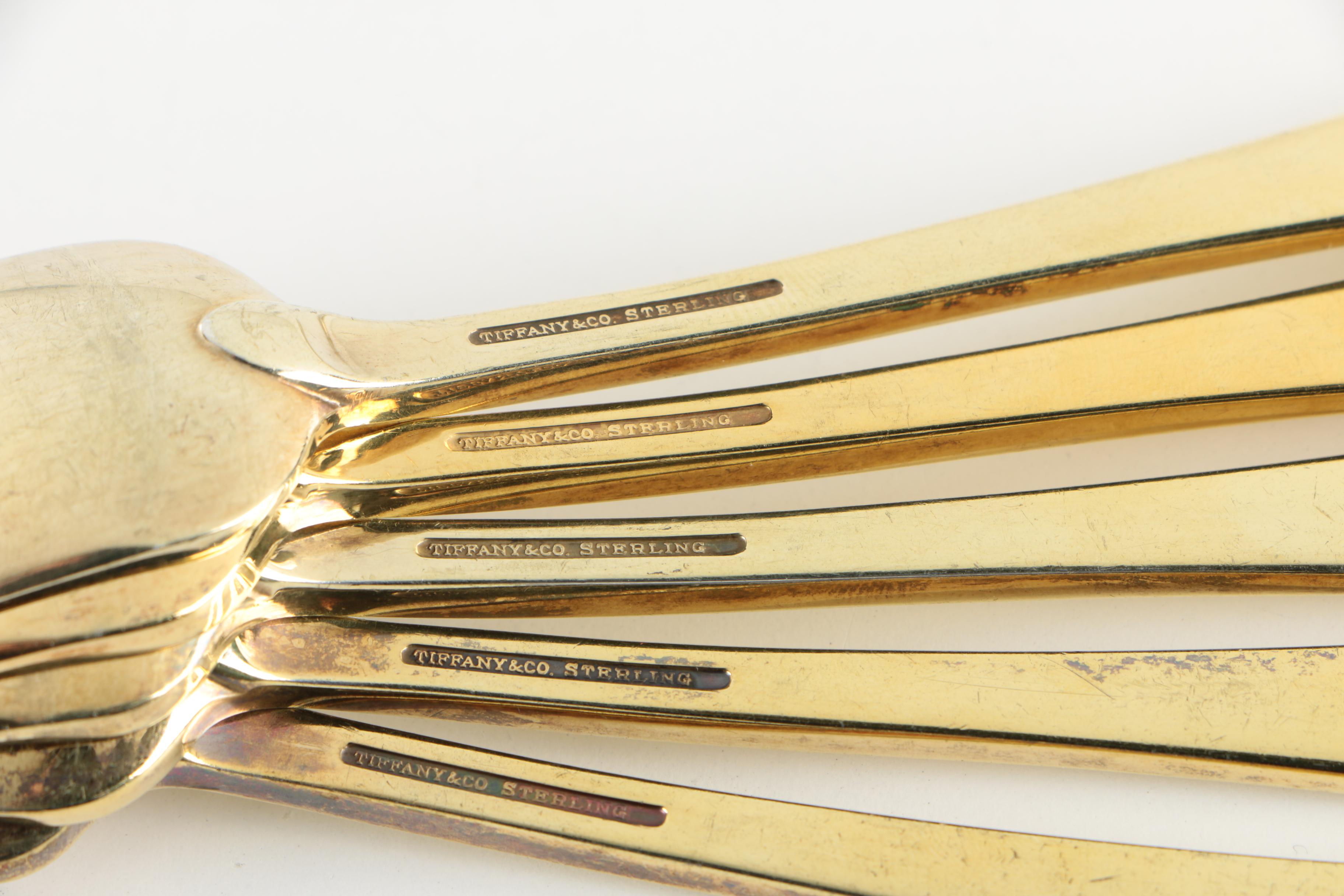 Tiffany & Co. "Faneuil" Gold Washed Sterling Flatware Set for Eight, 1910-1947