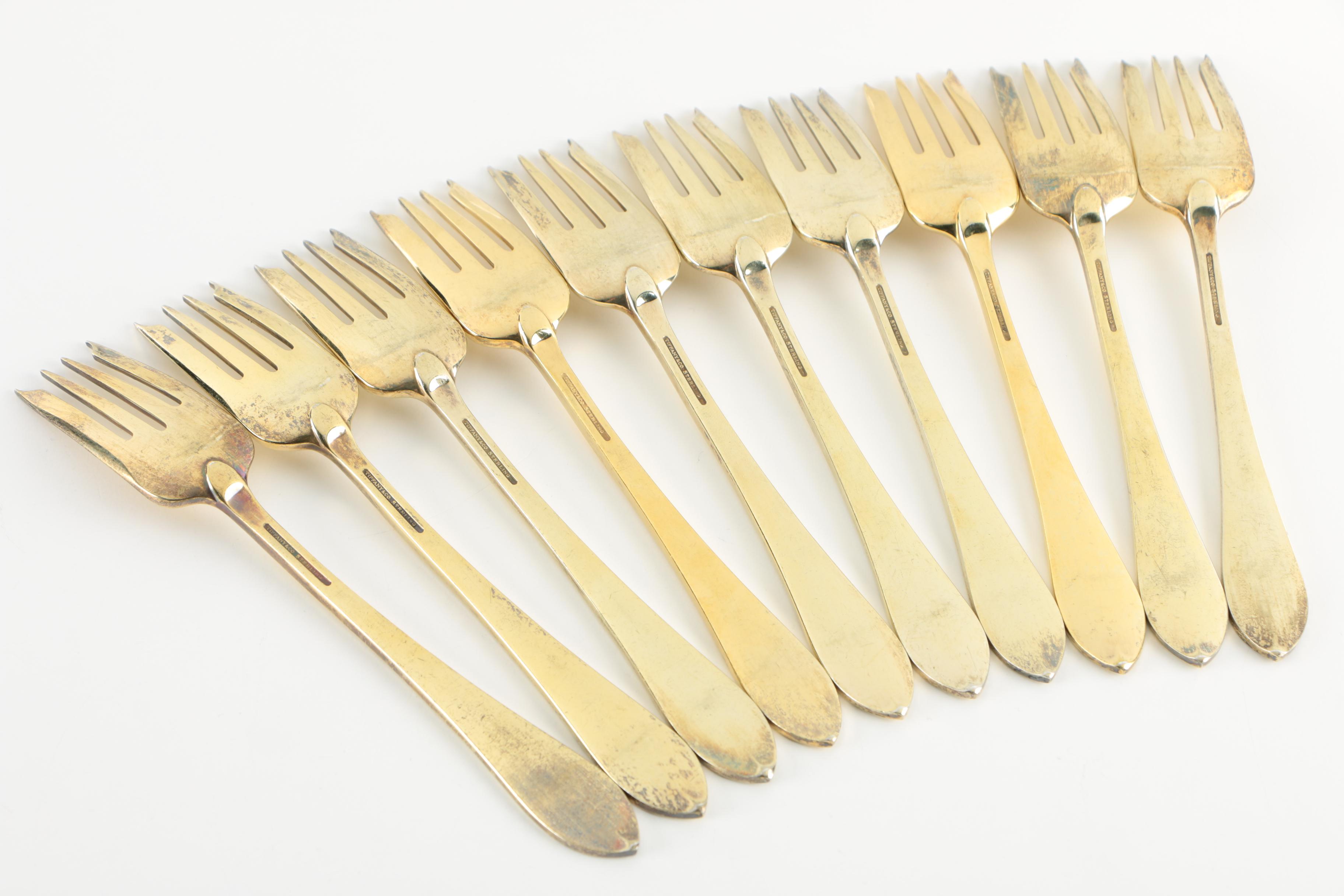 Tiffany & Co. "Faneuil" Gold Washed Sterling Flatware Set for Eight, 1910-1947