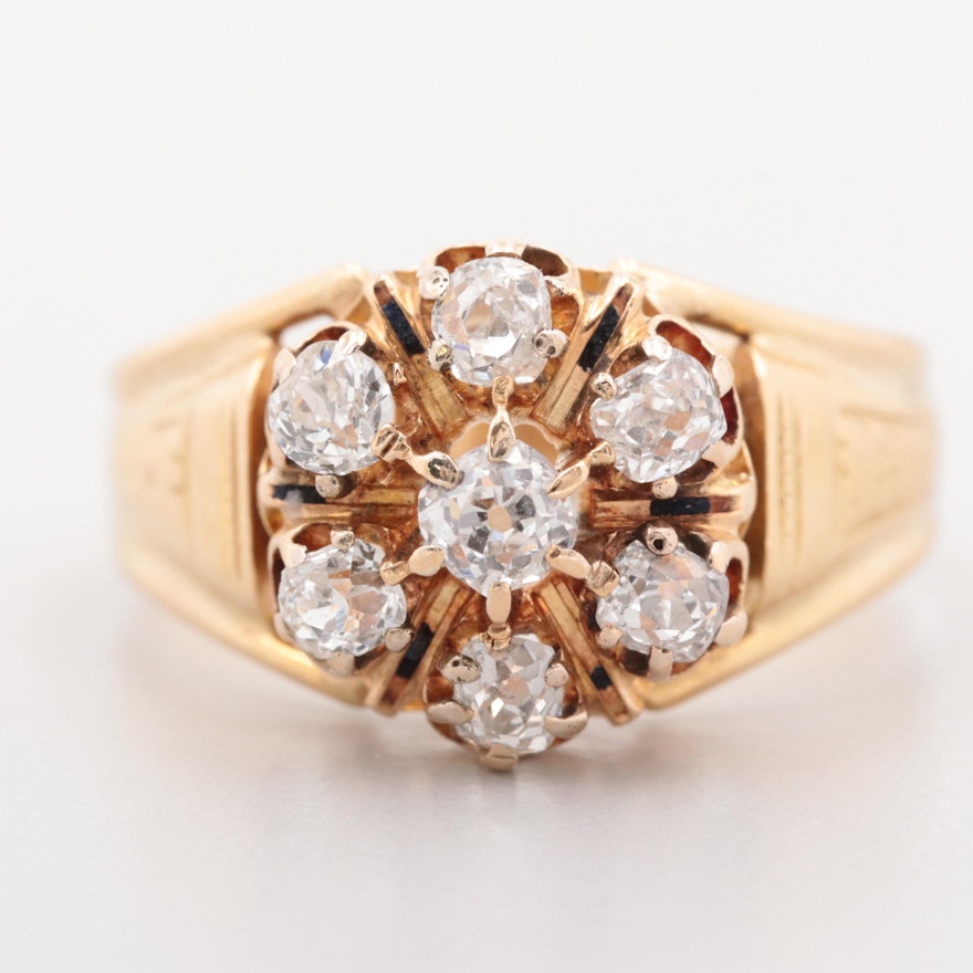 18K Yellow Gold 1.61 CTW Diamond and Vitreous Remnants Ring with Rose Accents