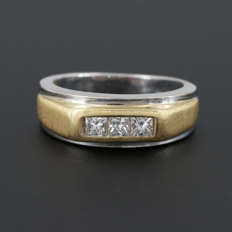 14K White Gold Diamond Ring with 18K Yellow Gold Accents