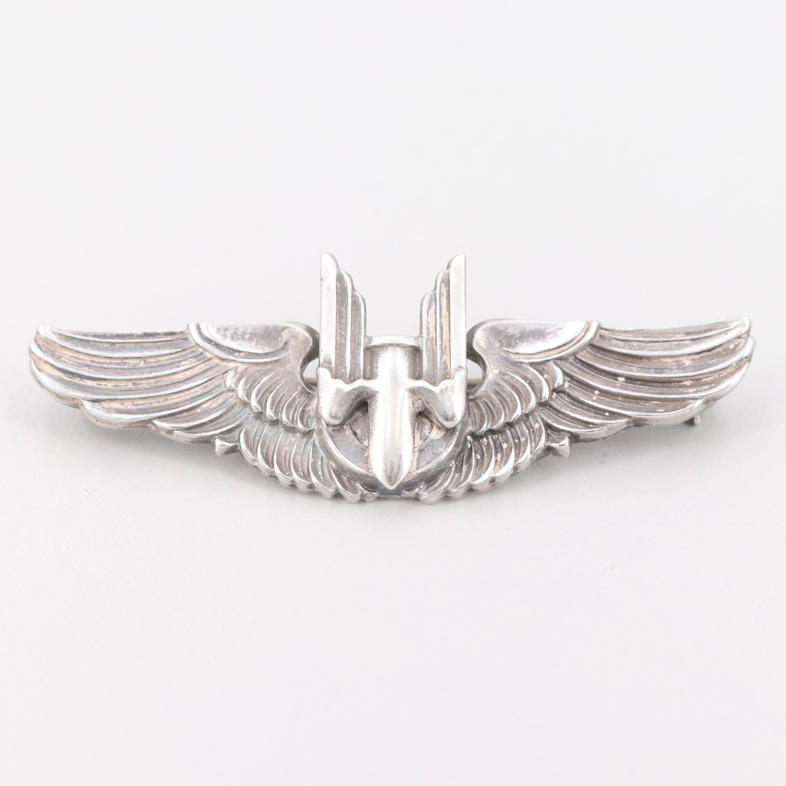 Sterling Silver Winged Insignia Brooch