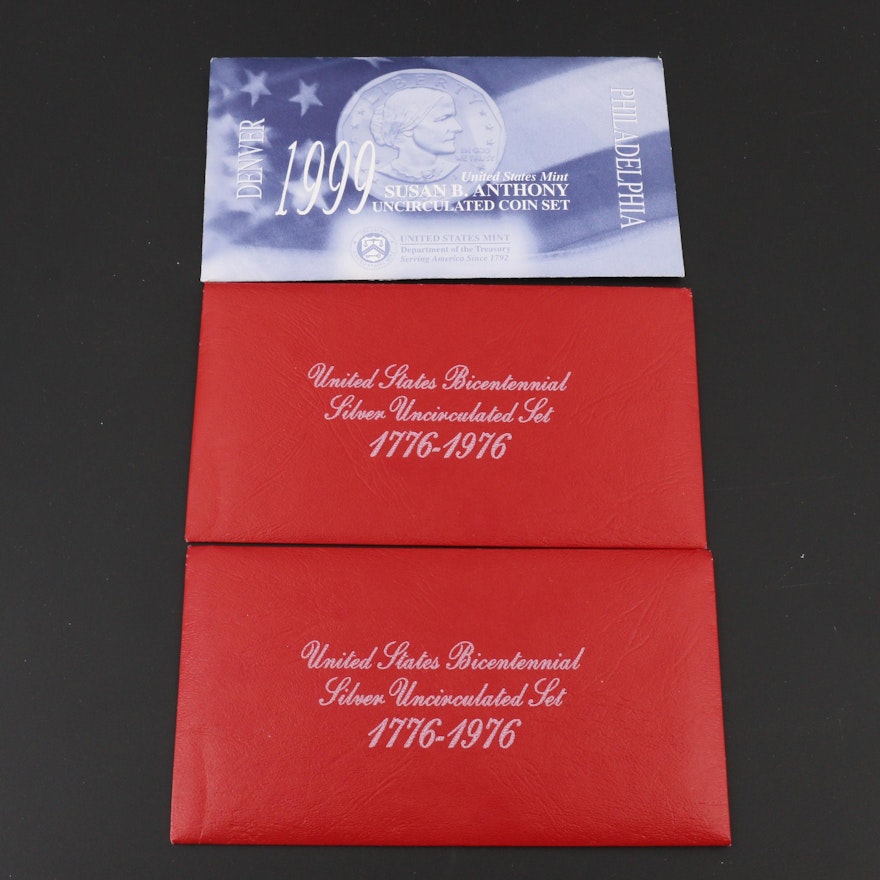 Two U.S. Bicentennial Silver Uncirculated Sets and a Susan B. Anthony Coin Set