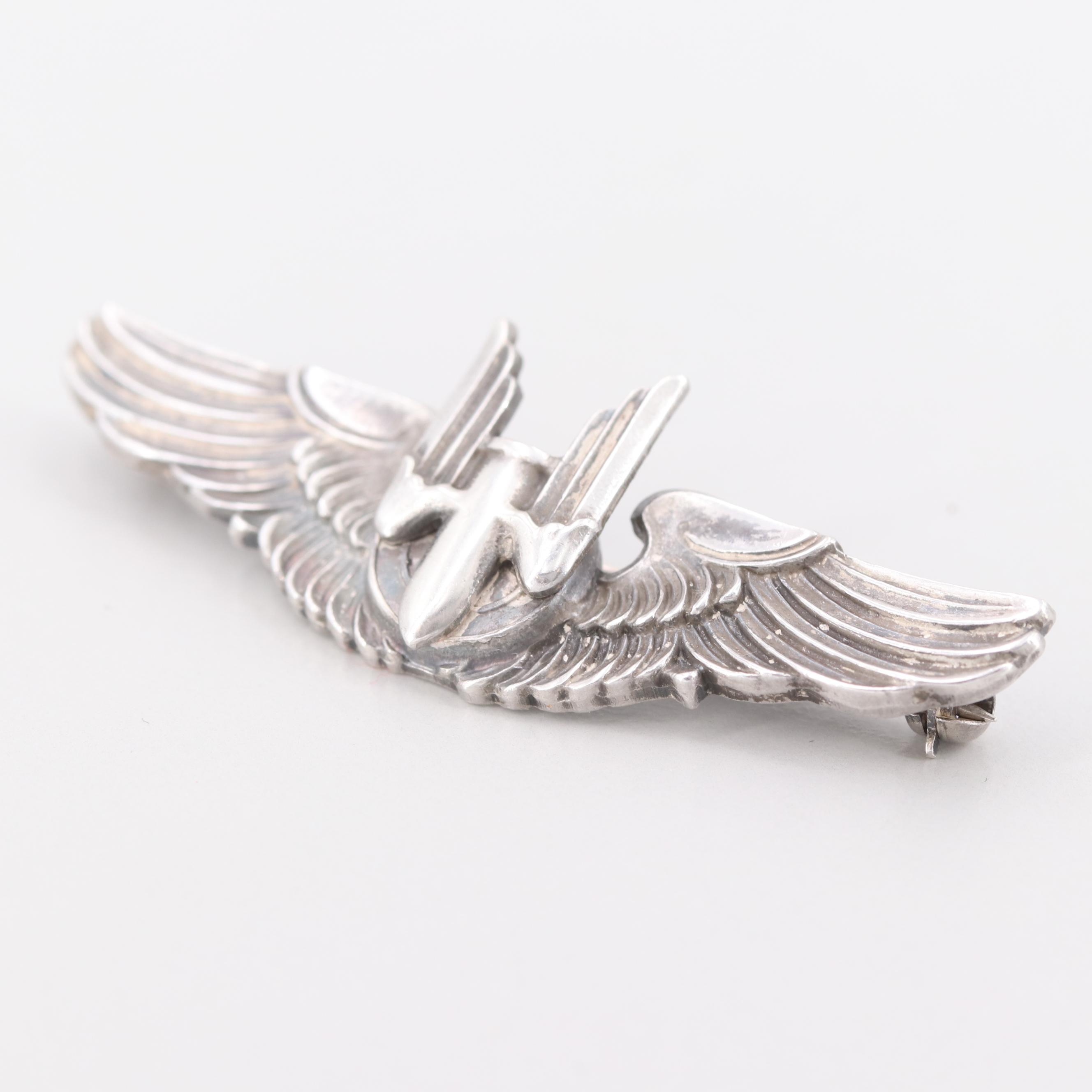 Sterling Silver Winged Insignia Brooch