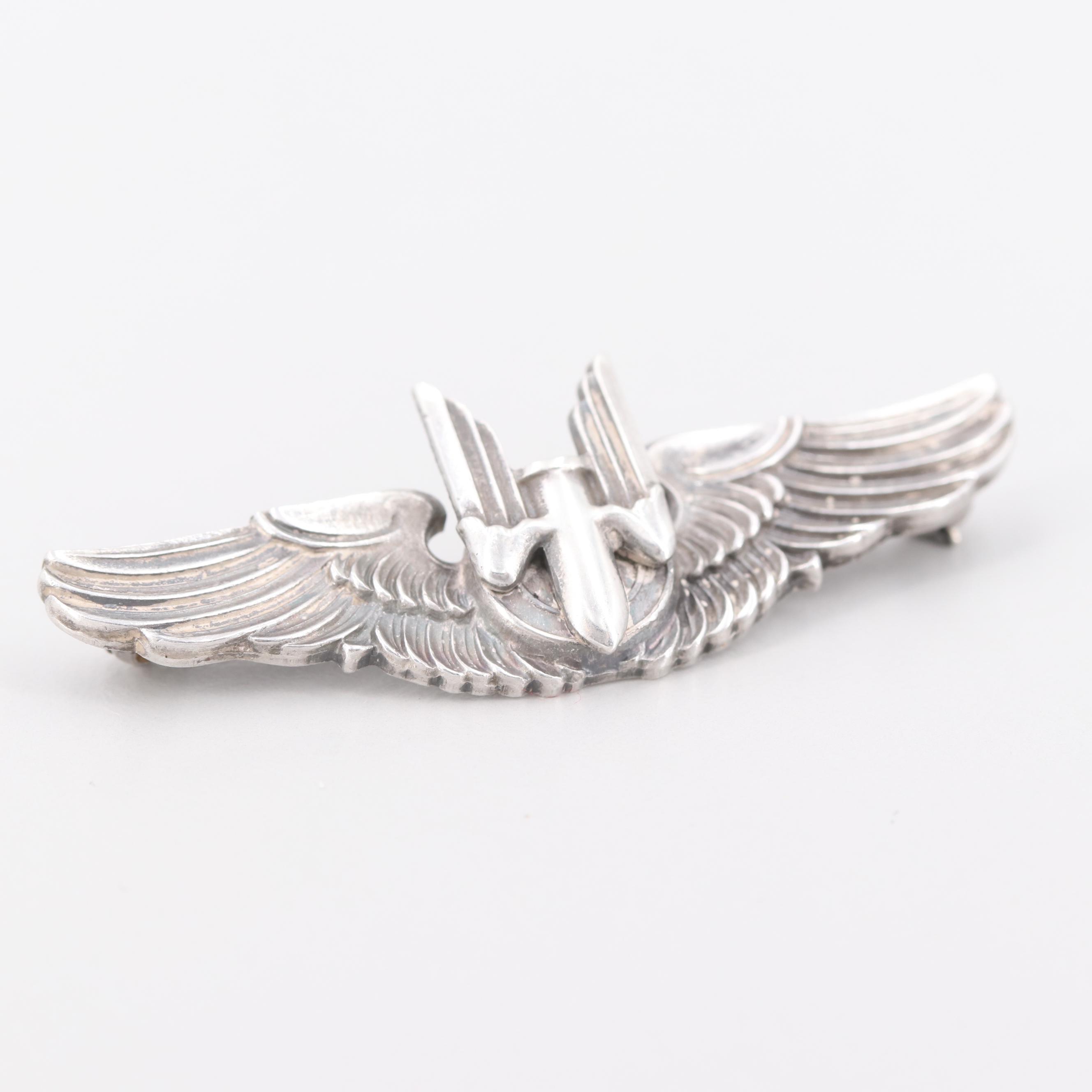 Sterling Silver Winged Insignia Brooch