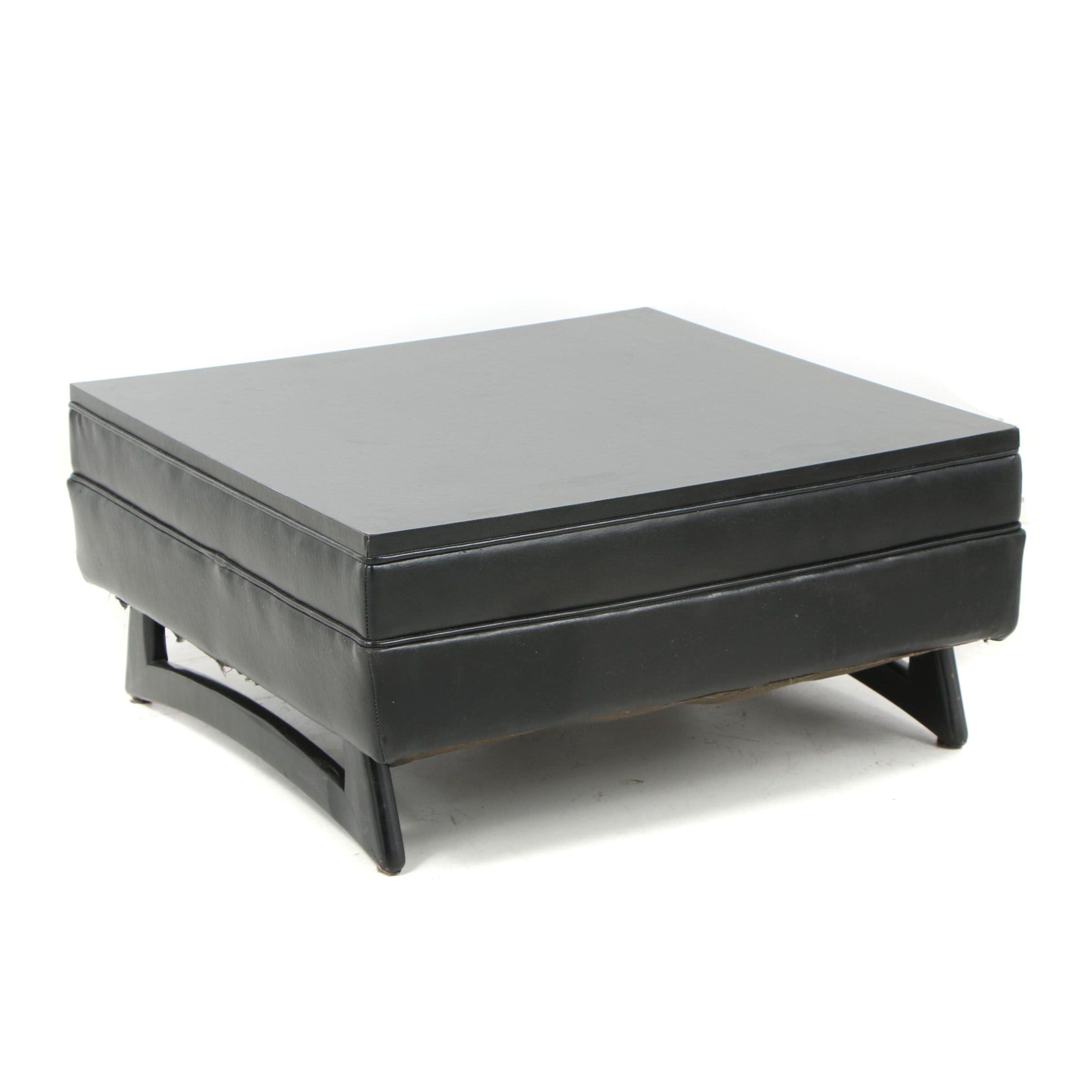 Black Faux Leather Ottoman