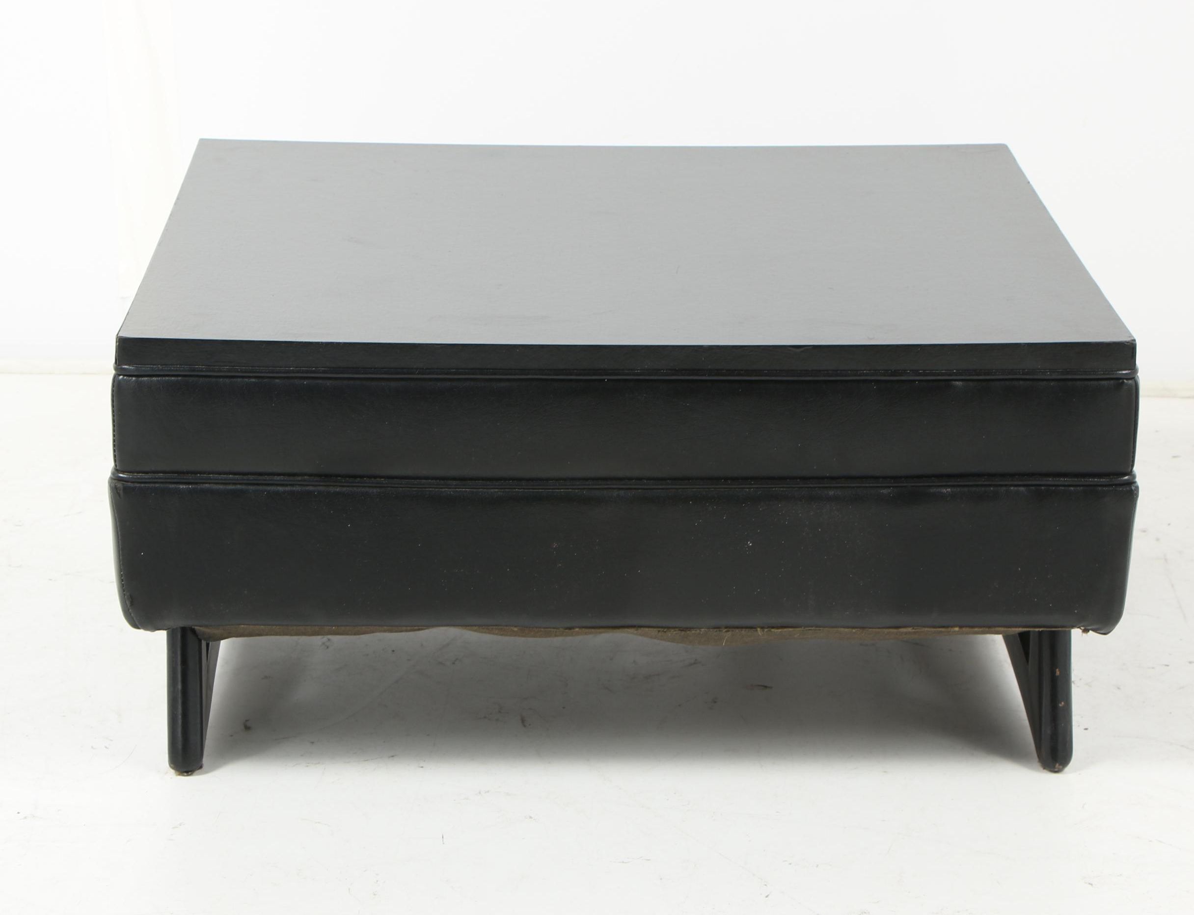 Black Faux Leather Ottoman