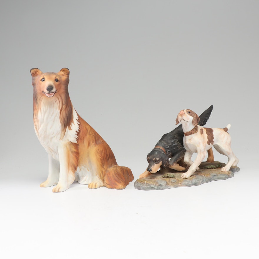 Homco Porcelain Collie and "The Hunters" Figurines