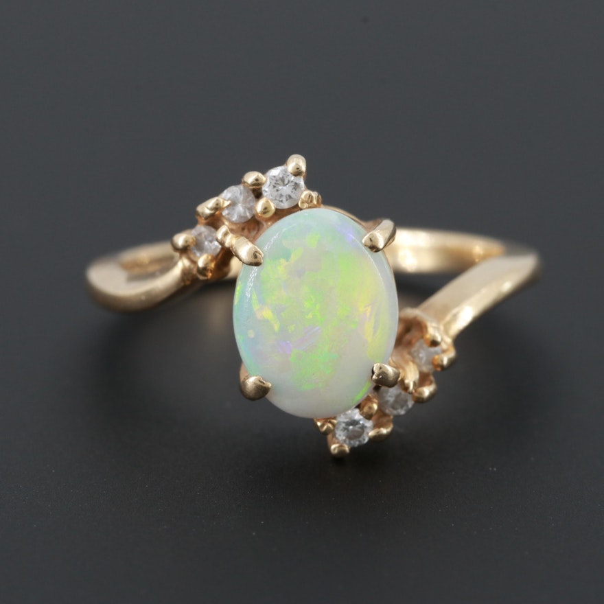 14K Yellow Gold Opal and Diamond Ring