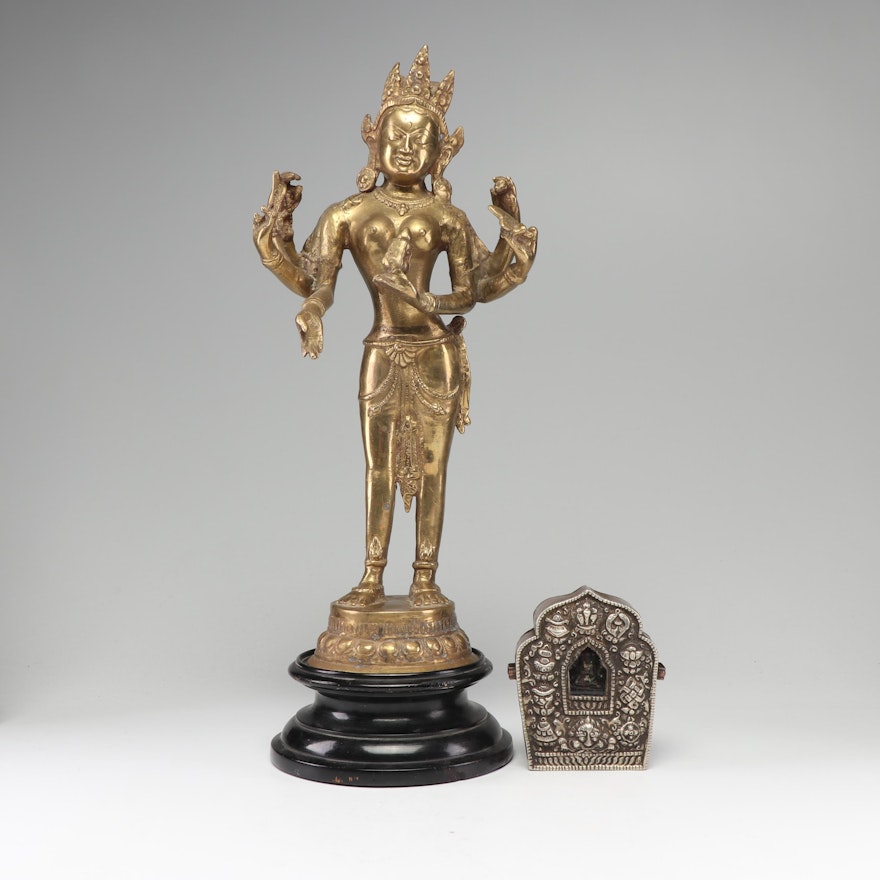 Tibetan Brass Statue with Gau Traveling Altar