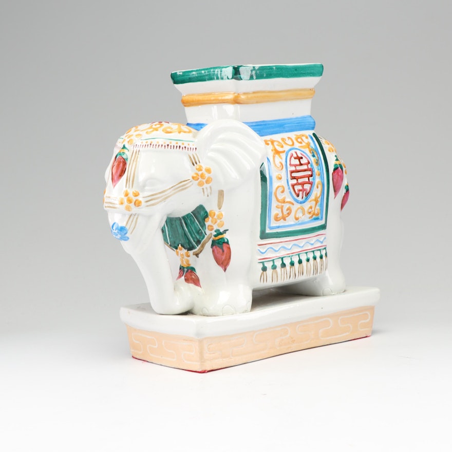 Vintage Chinese Hand-Painted Ceramic Elephant Figurine
