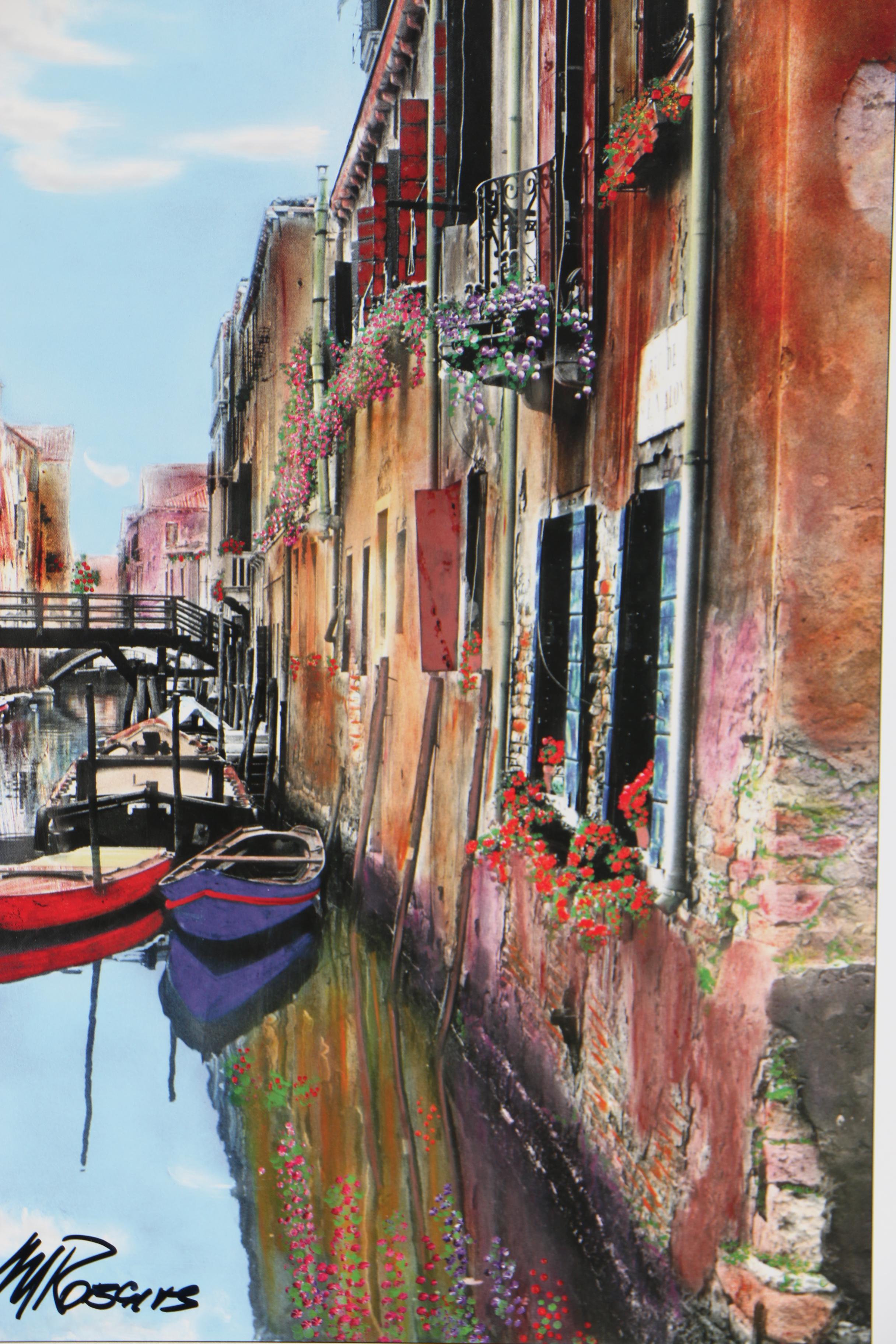Martin Roberts Offset Lithograph After Photograph "Canal with Roses"