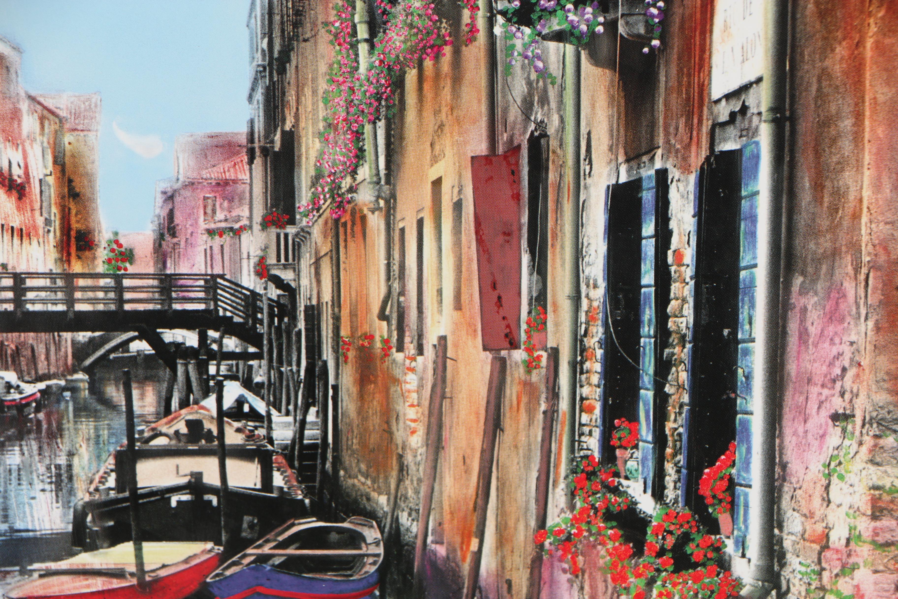 Martin Roberts Offset Lithograph After Photograph "Canal with Roses"