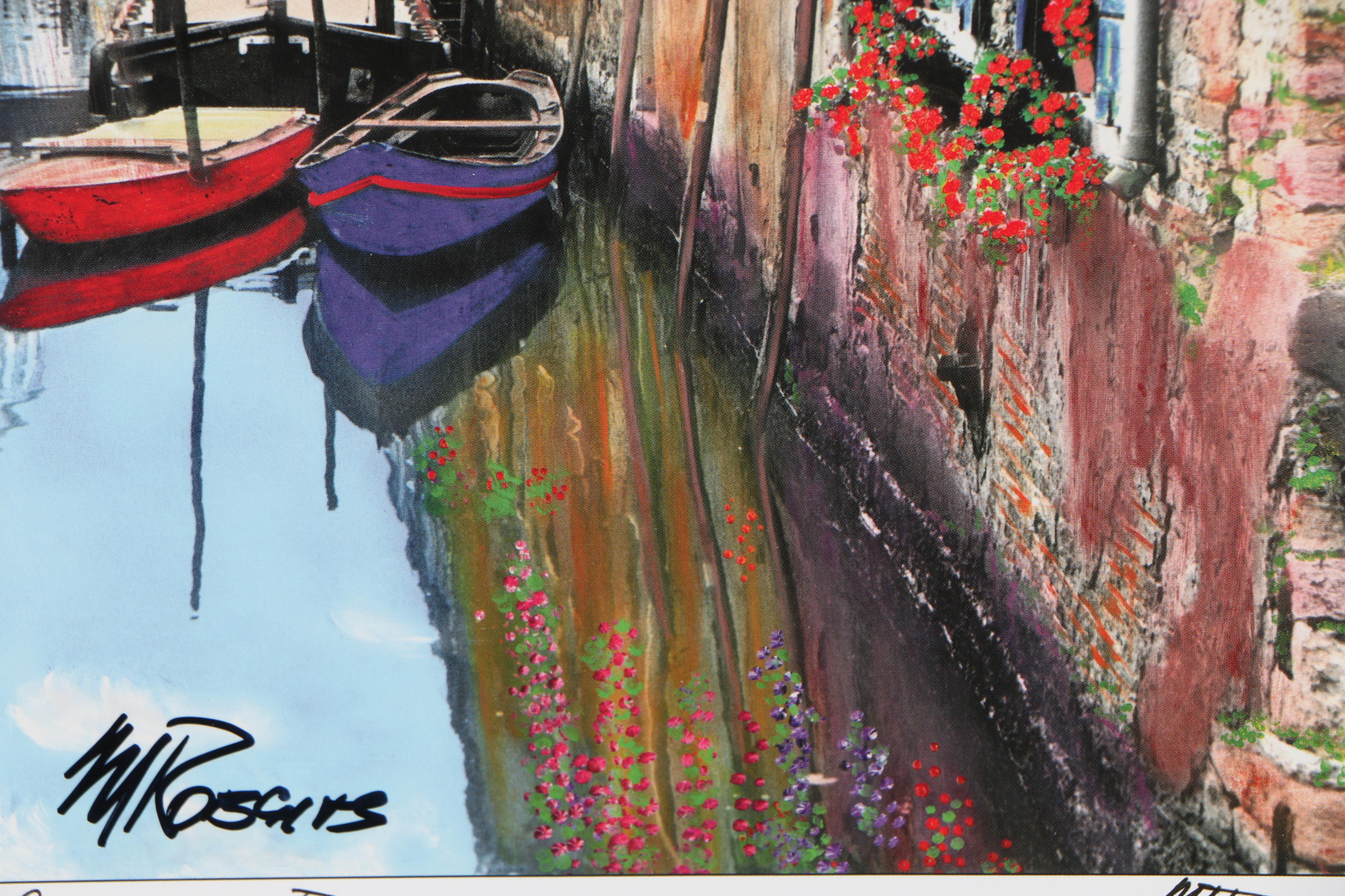 Martin Roberts Offset Lithograph After Photograph "Canal with Roses"