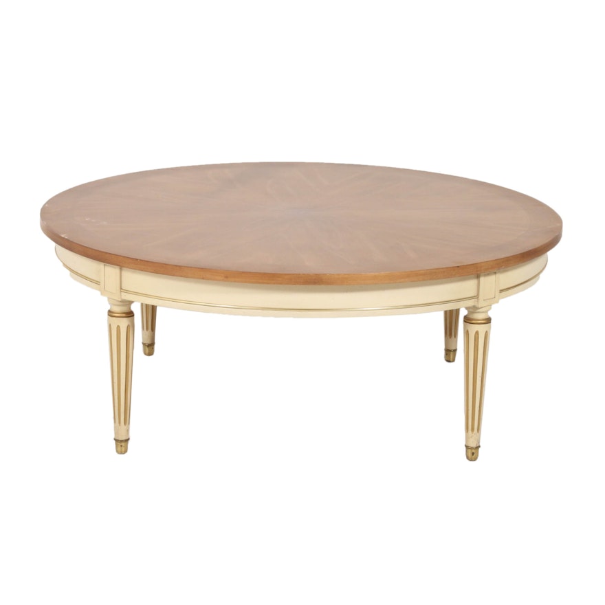 Round Coffee Table with Tapered Fluted Legs, Mid to Late 20th Century