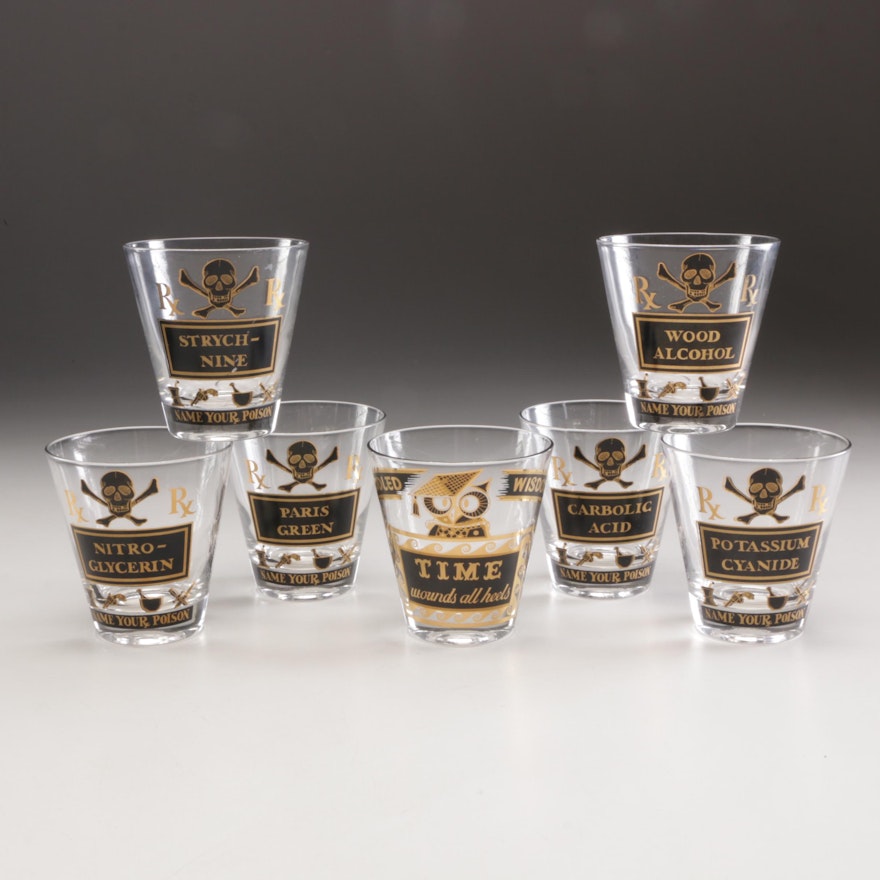 Georges Briard "Name Your Poison" and "Time" Old Fashioned Glasses