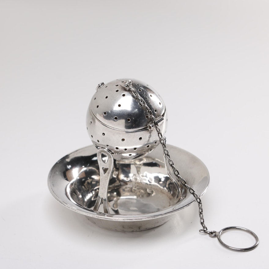 Webster Co. Sterling Tea Infuser and Drip Bowl, Early 20th Century