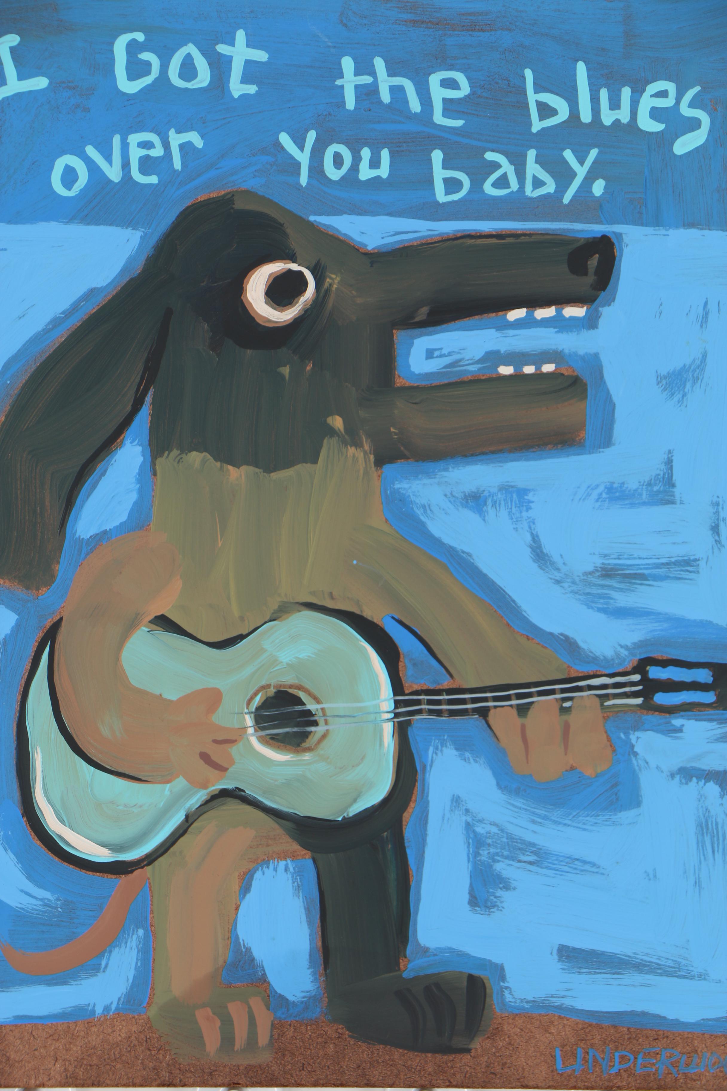 Jackie Underwood Outsider Folk Art Acrylic Painting "Blues Hound"