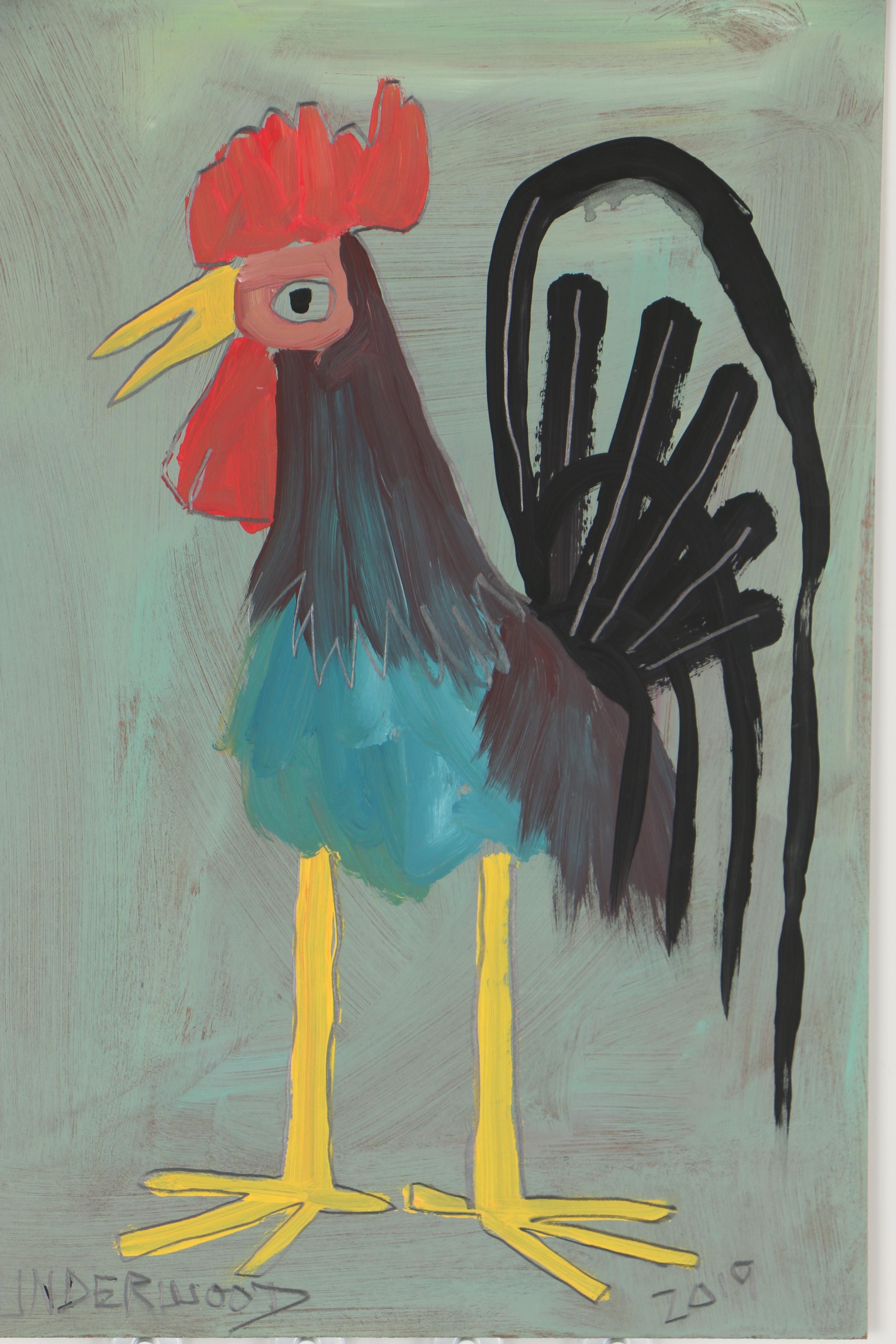 Jackie Underwood Outsider Folk Art Acrylic Painting "Mr. Yellow Legs"