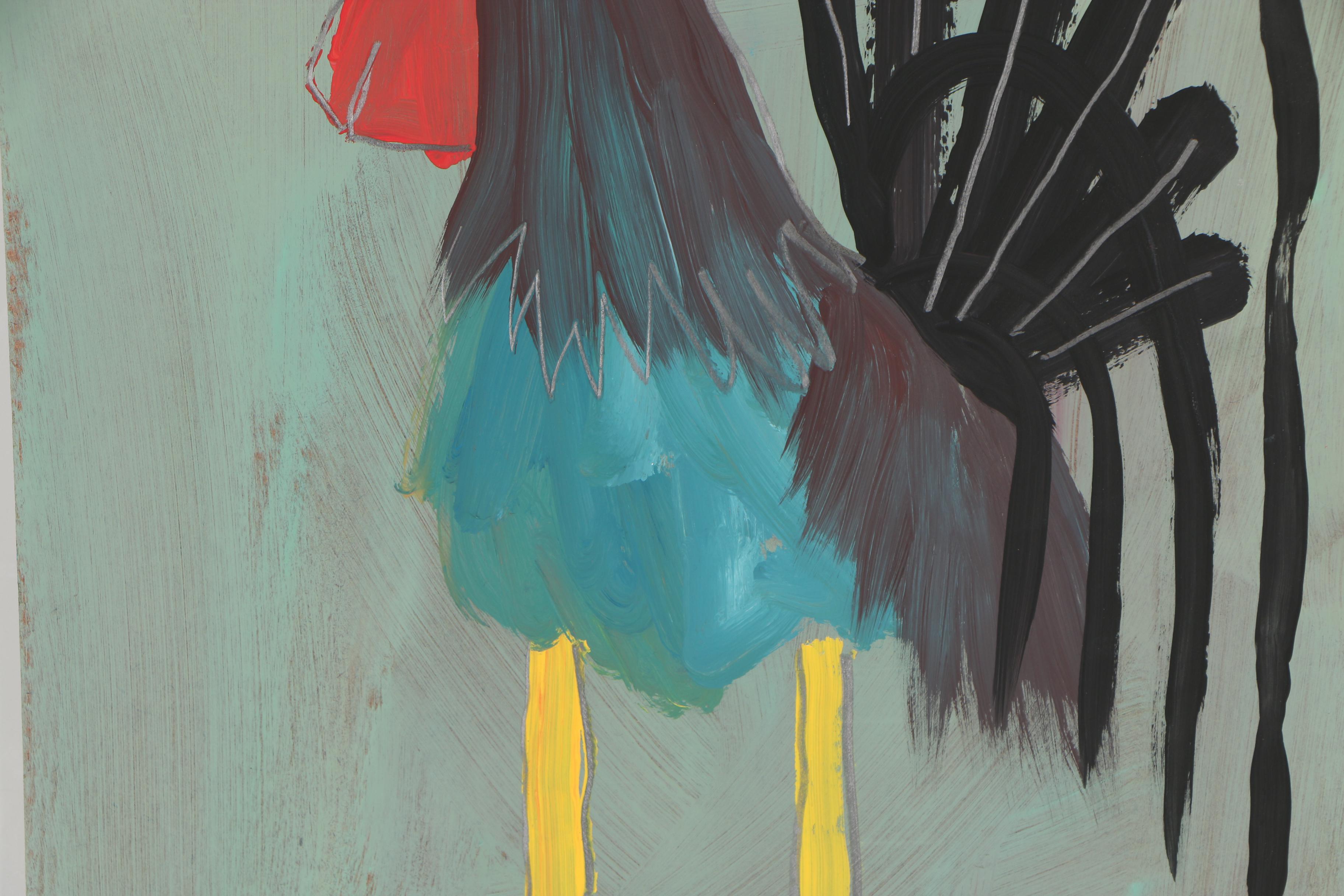 Jackie Underwood Outsider Folk Art Acrylic Painting "Mr. Yellow Legs"