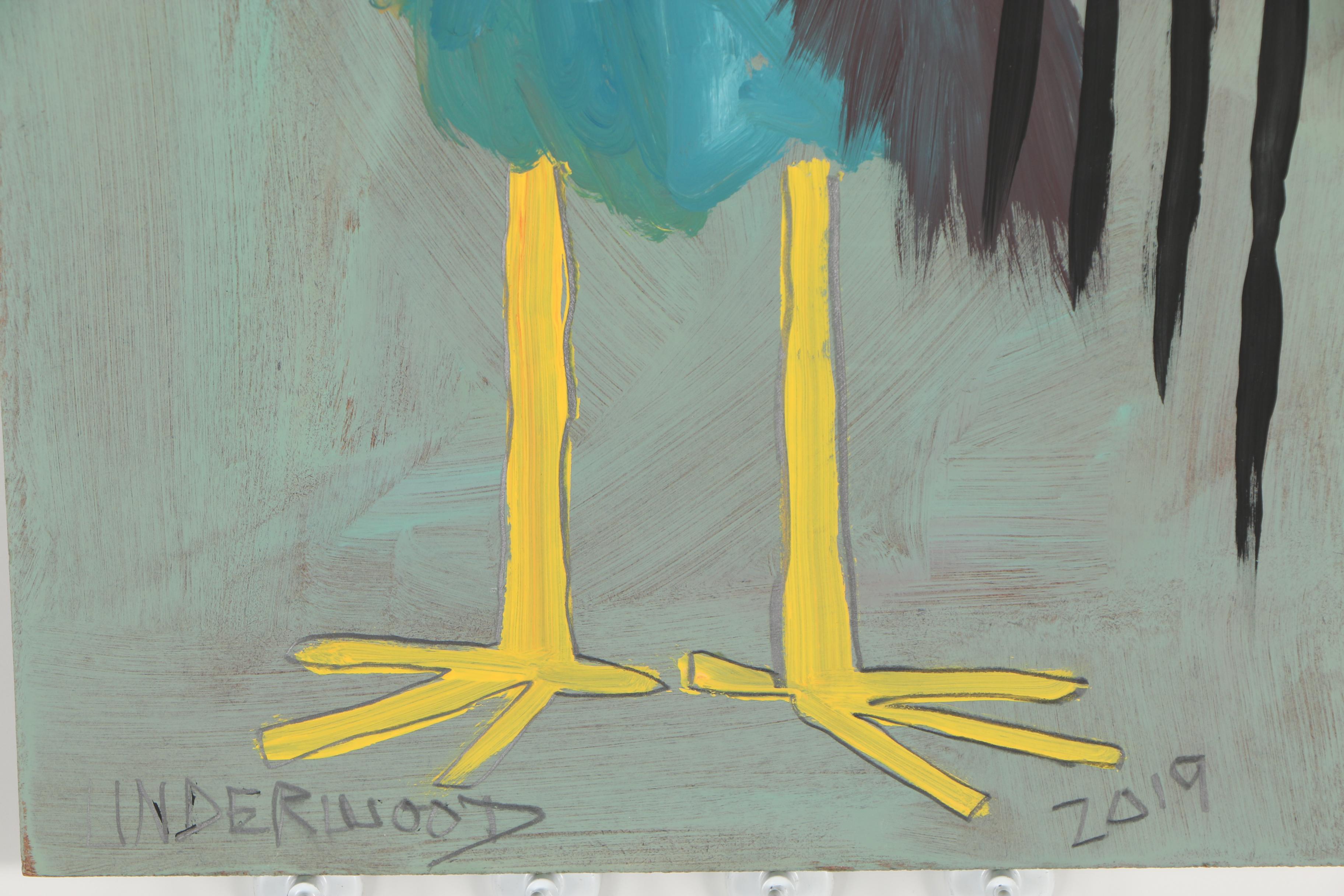Jackie Underwood Outsider Folk Art Acrylic Painting "Mr. Yellow Legs"