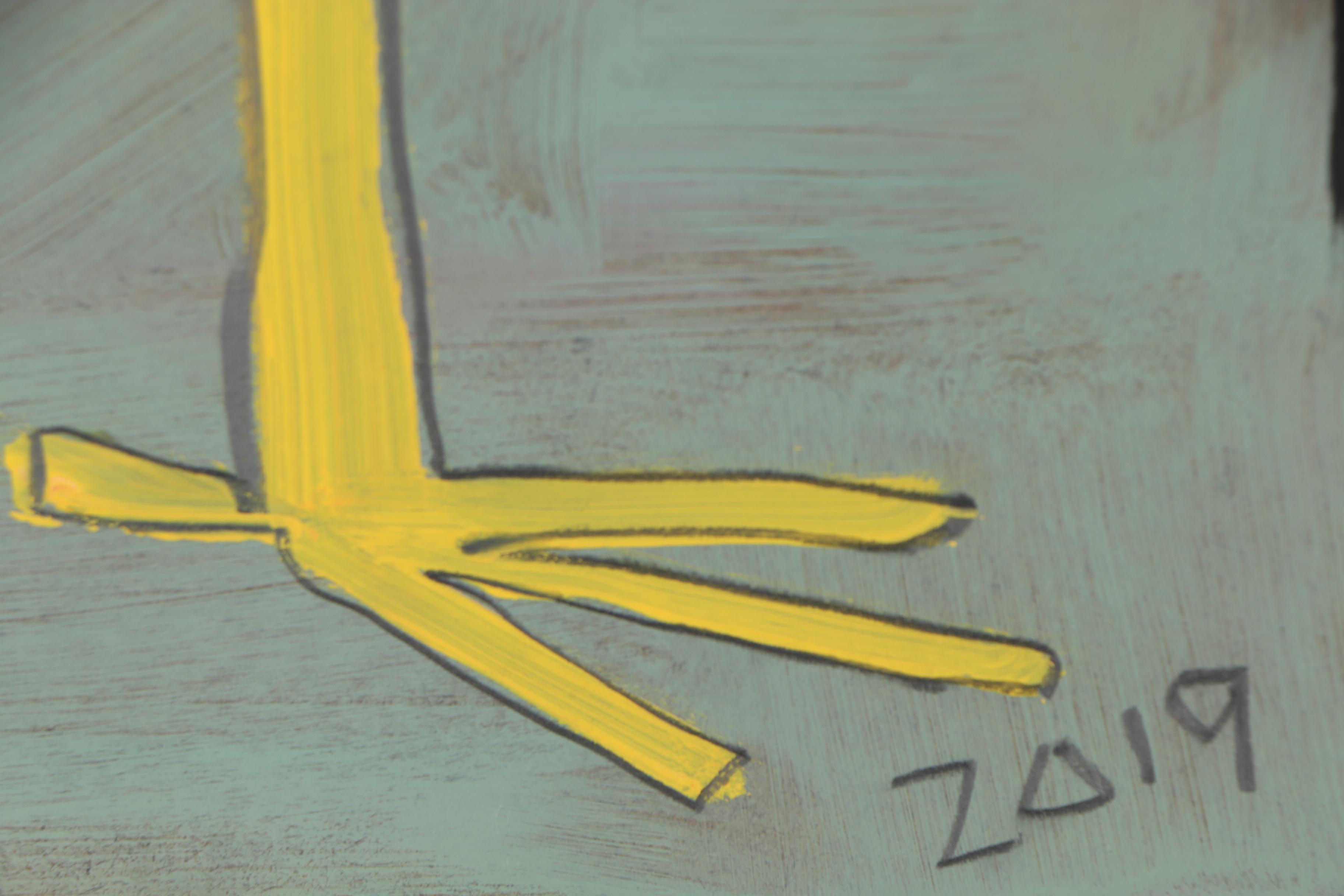 Jackie Underwood Outsider Folk Art Acrylic Painting "Mr. Yellow Legs"