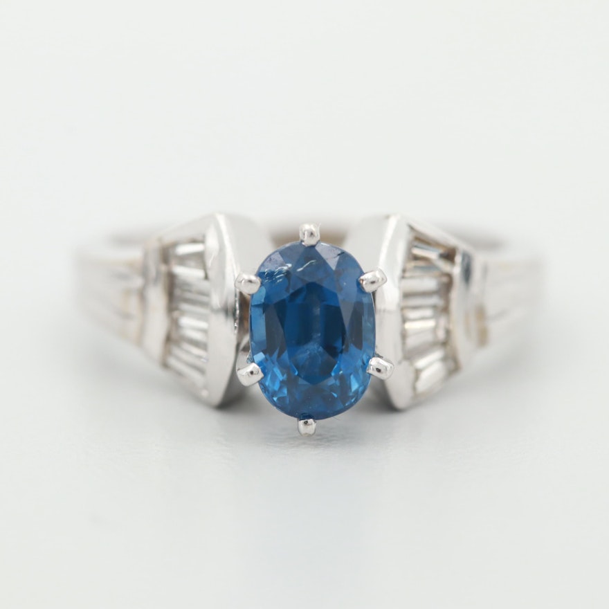 14K White Gold Sapphire and Diamond Ring