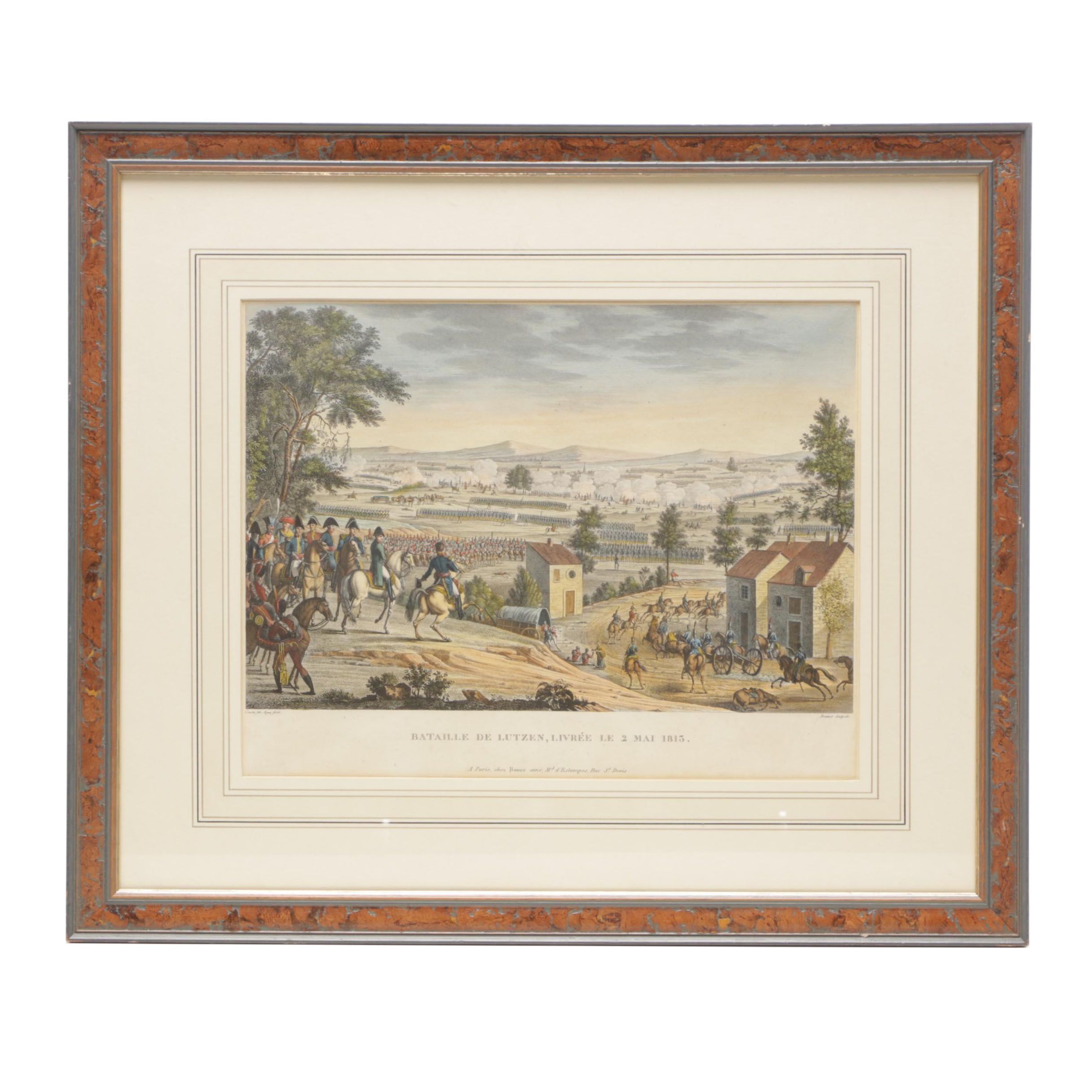 Hand-Colored Etching "Bataille De Lutzen, Livree Le 2 Mai 1813."