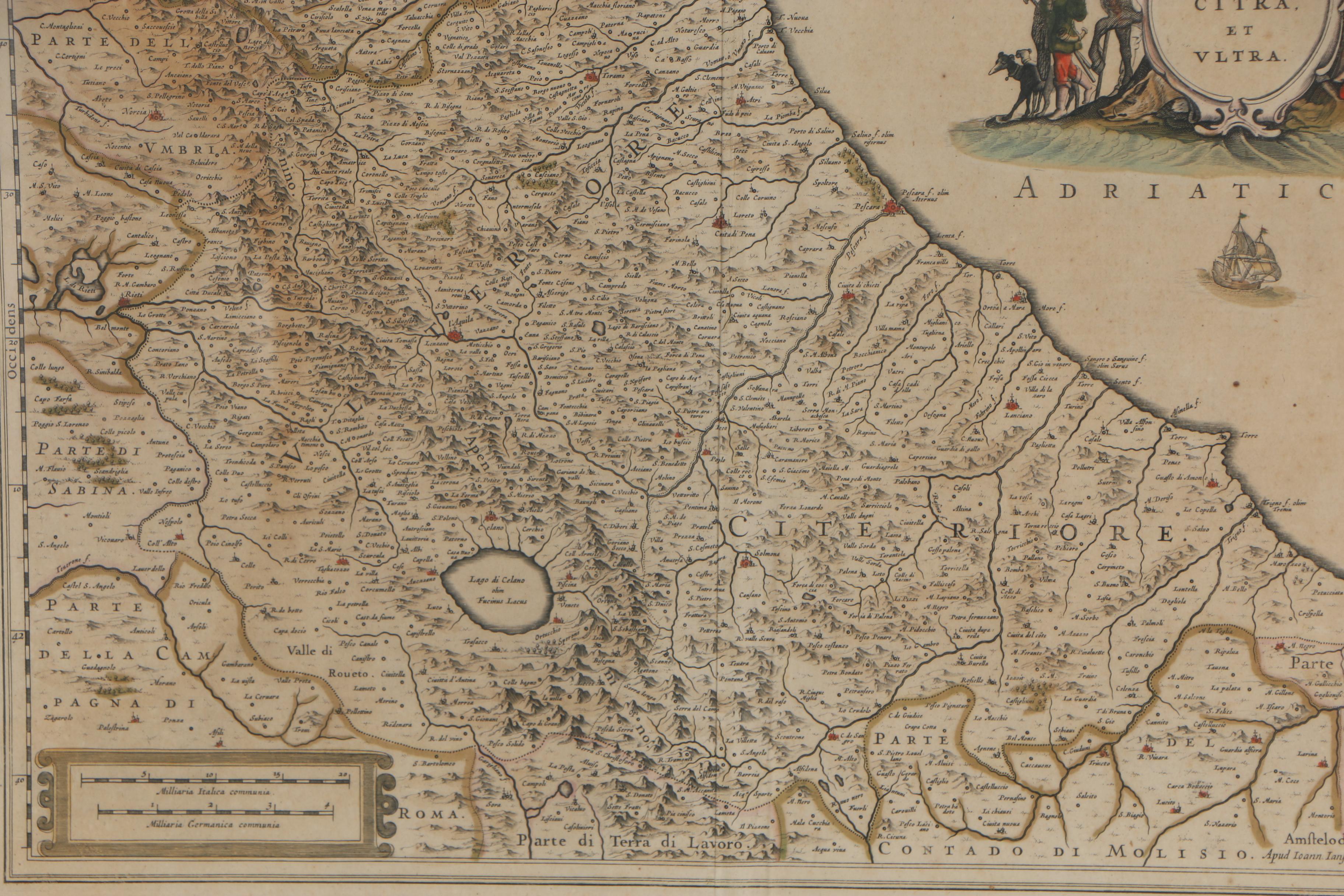 Jan Janssonius Engraved Map with Text  "Abruzzo Citra, et Ultra", circa 1650