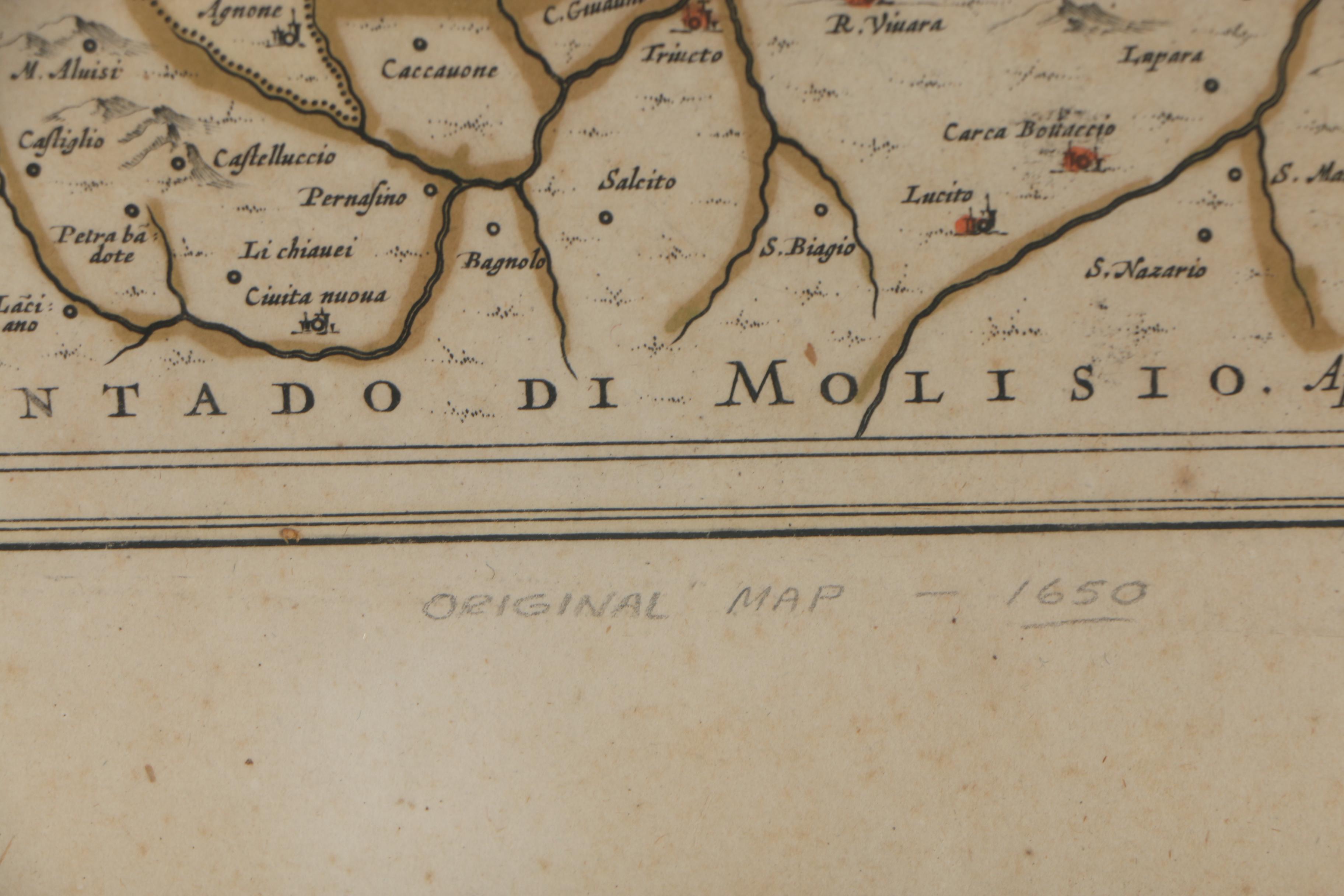 Jan Janssonius Engraved Map with Text  "Abruzzo Citra, et Ultra", circa 1650