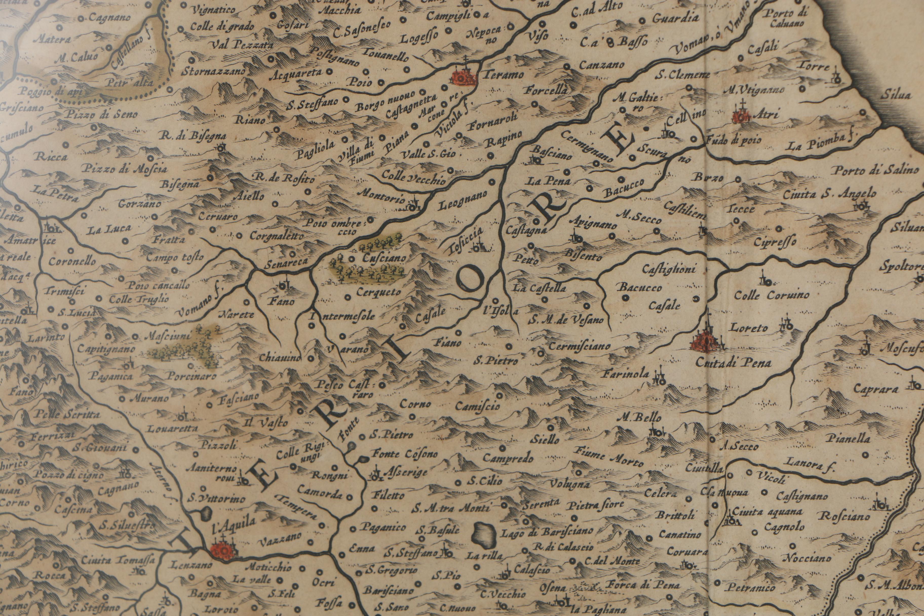Jan Janssonius Engraved Map with Text  "Abruzzo Citra, et Ultra", circa 1650
