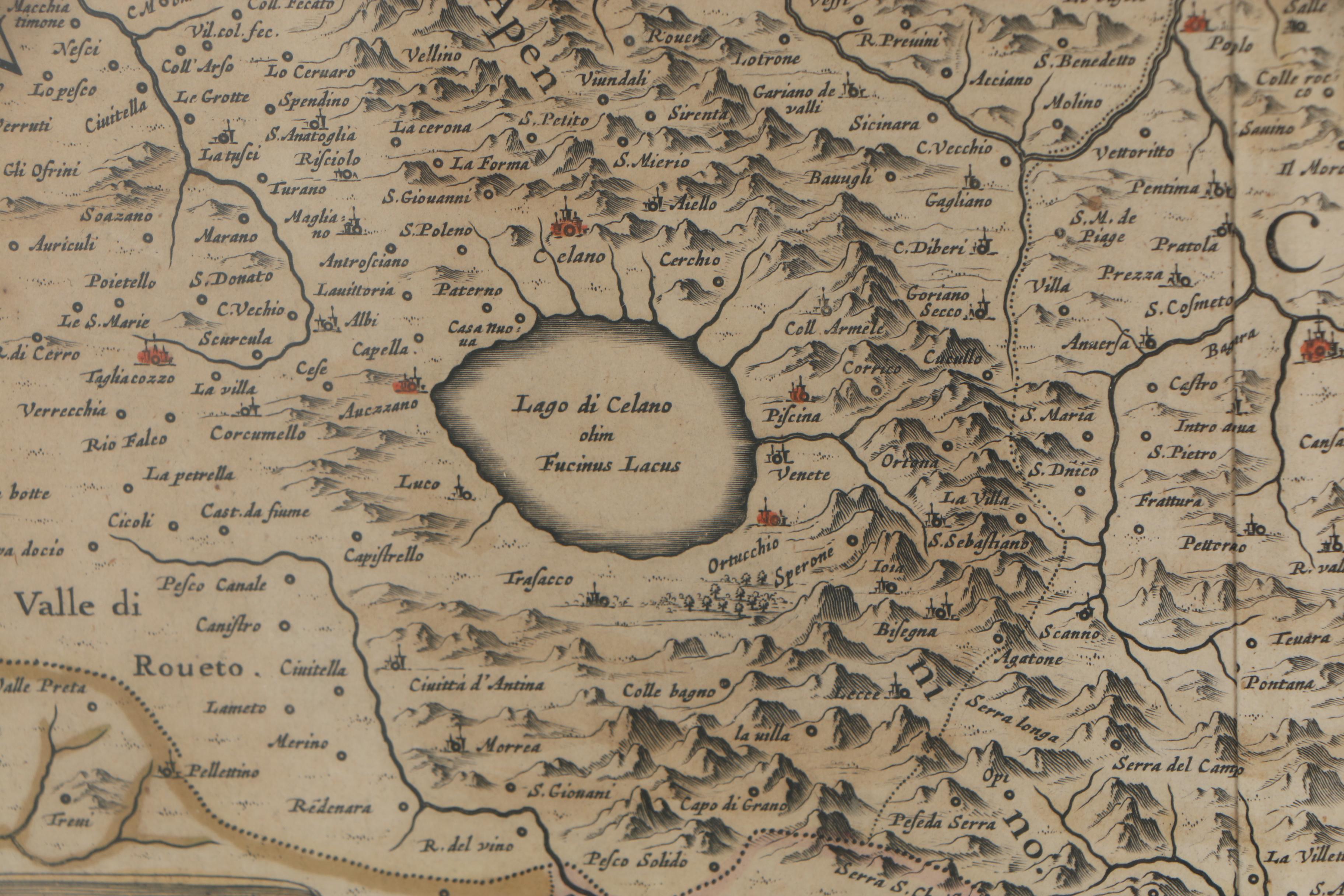 Jan Janssonius Engraved Map with Text  "Abruzzo Citra, et Ultra", circa 1650