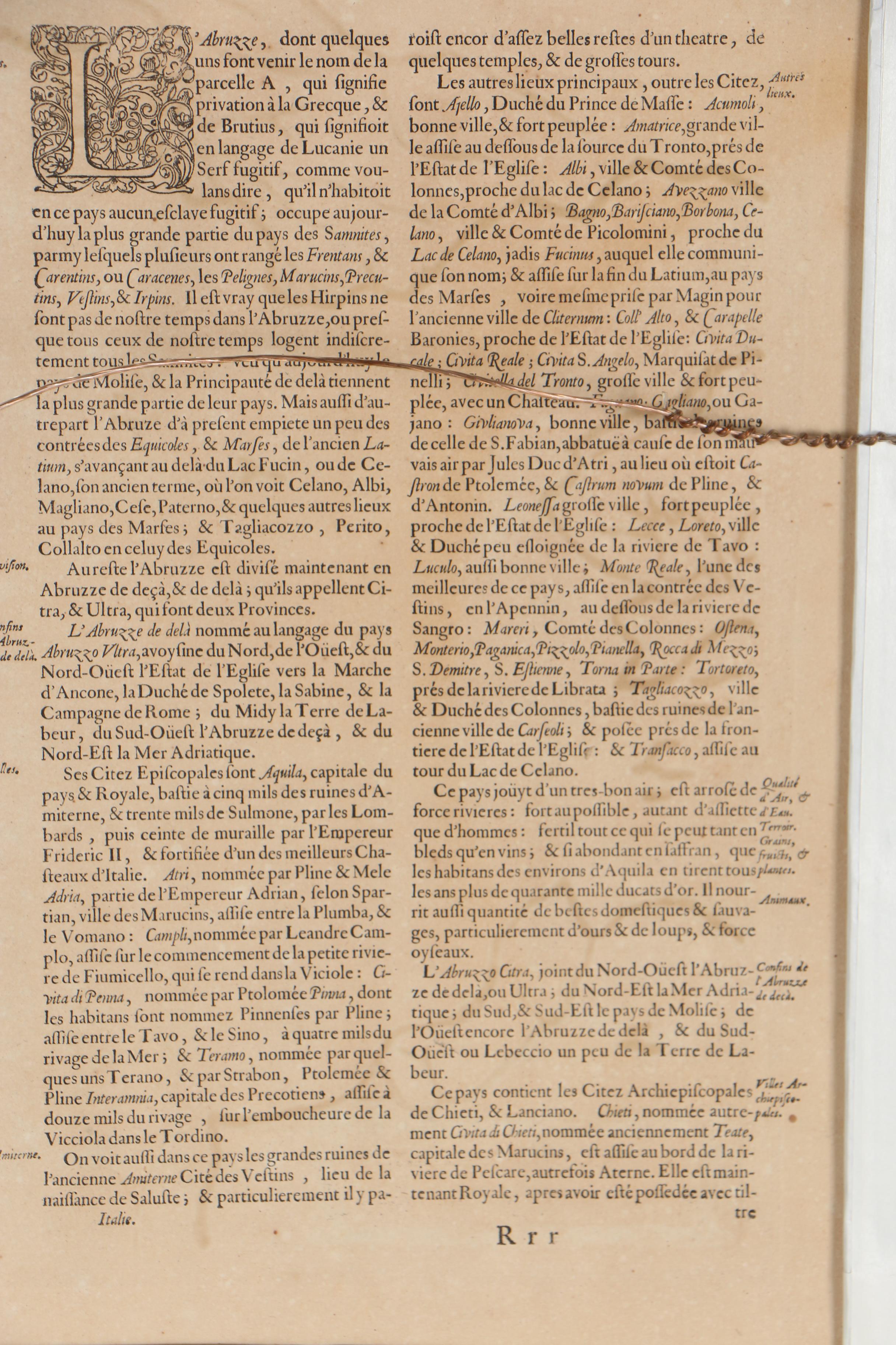 Jan Janssonius Engraved Map with Text  "Abruzzo Citra, et Ultra", circa 1650