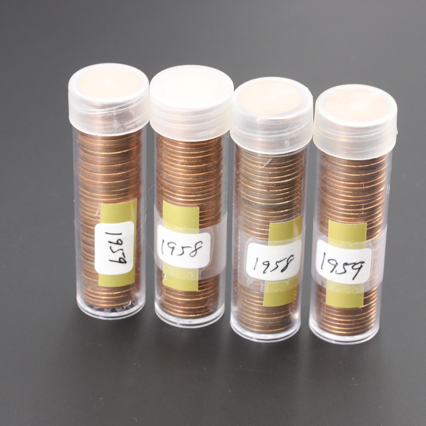 Group of Four Rolls of Uncirculated Lincoln Cents from 1958 and 1959